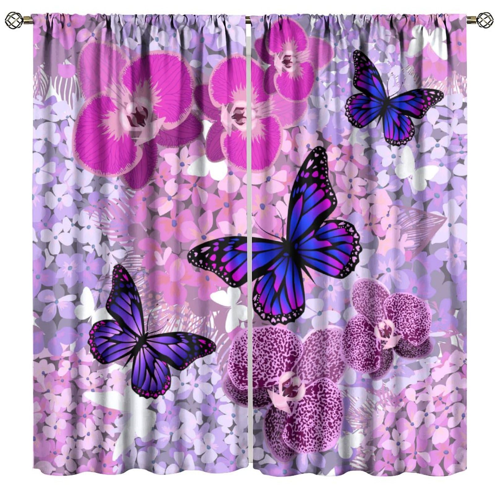TFOSO Butterfly Curtains, Girls Room Purple Flowers and Butterfly Romantic Home Decor Drapes Bedroom Living Room Window Treatment 2 Panel Set Total