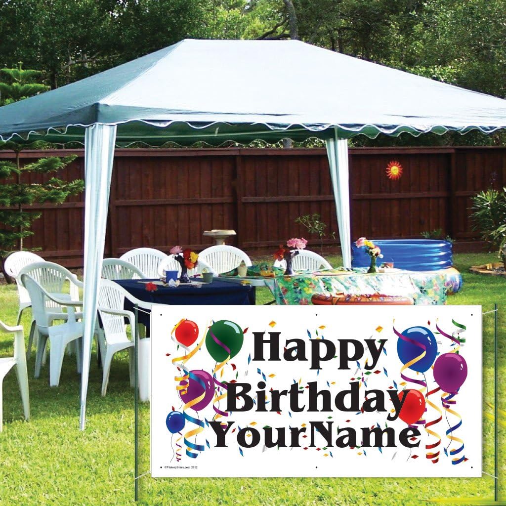 Custom Birthday Banner - Vinyl Happy Birthday Banner- Balloon Design (4'x8')