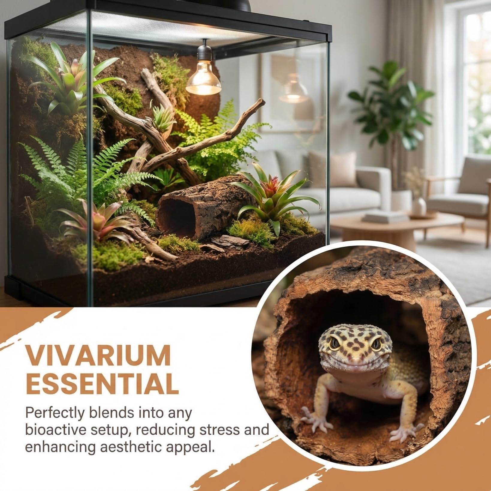 Veemoon Natürliche Baumstamm-höhle für Reptilien Und Amphibien, Terrarium aus Natürlicher Korkrinde, Baumstammhöhle, Kletterhöhle aus Holz für Geckos, Schlangen, Einsiedlerkrebse Und Frösche, 3,14