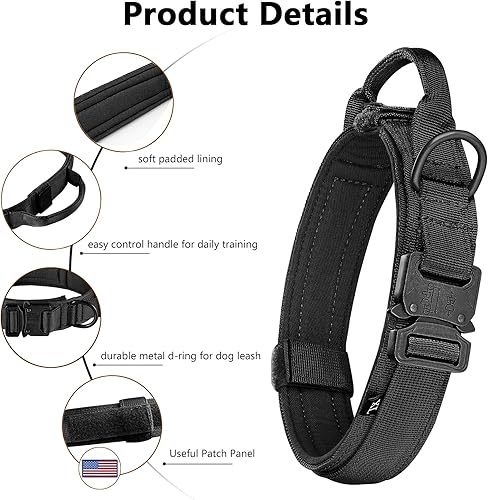 Miniatura 4 de DAGANXI Collar táctico para perro, collar ajustable de nailon para entrenamiento militar con asa de control y hebilla de metal pesado para perros