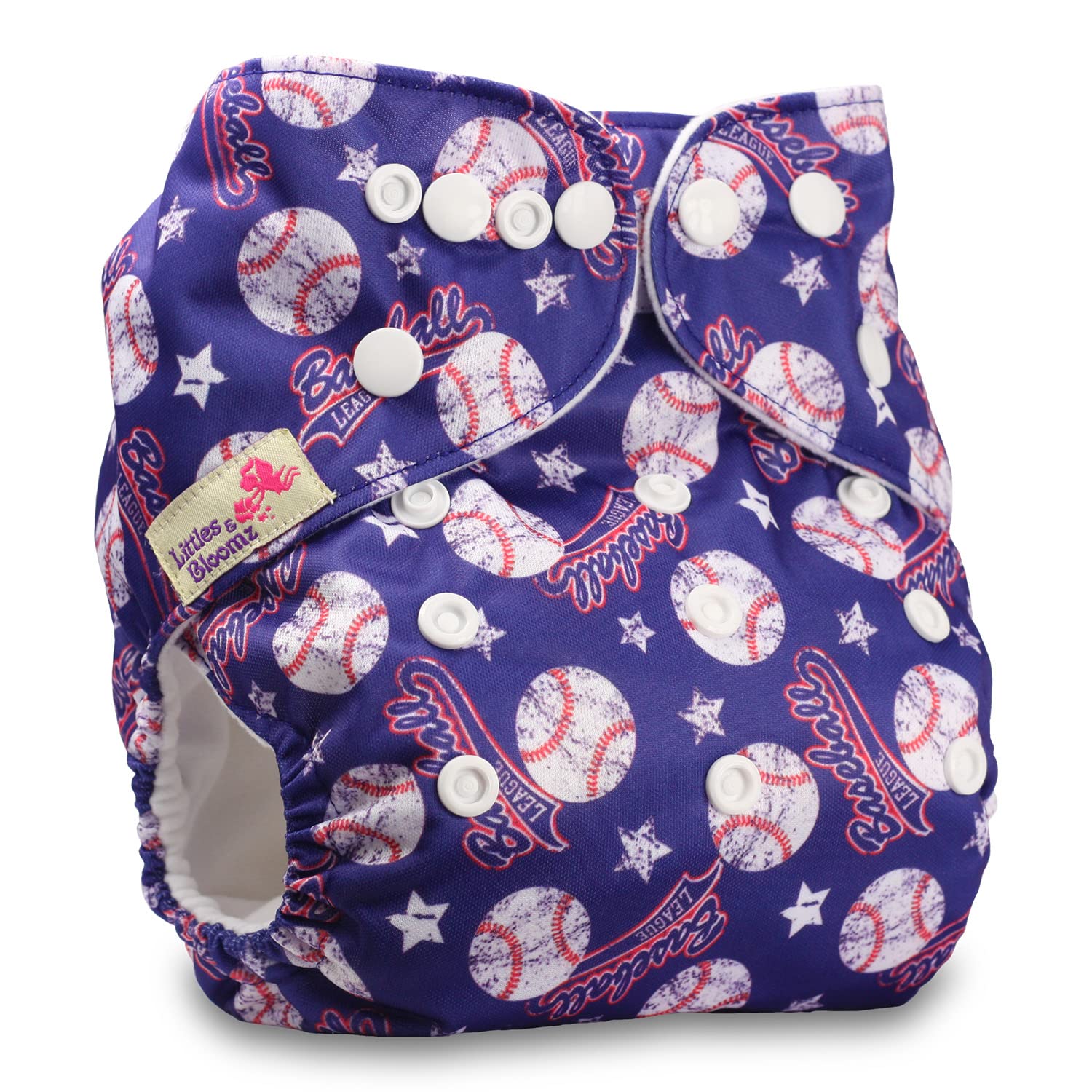 Littles & Bloomz, Reusable Pocket Cloth Nappy, Fastener: Popper, Set of 1, Pattern 5, with 1 Bamboo Charcoal Insert