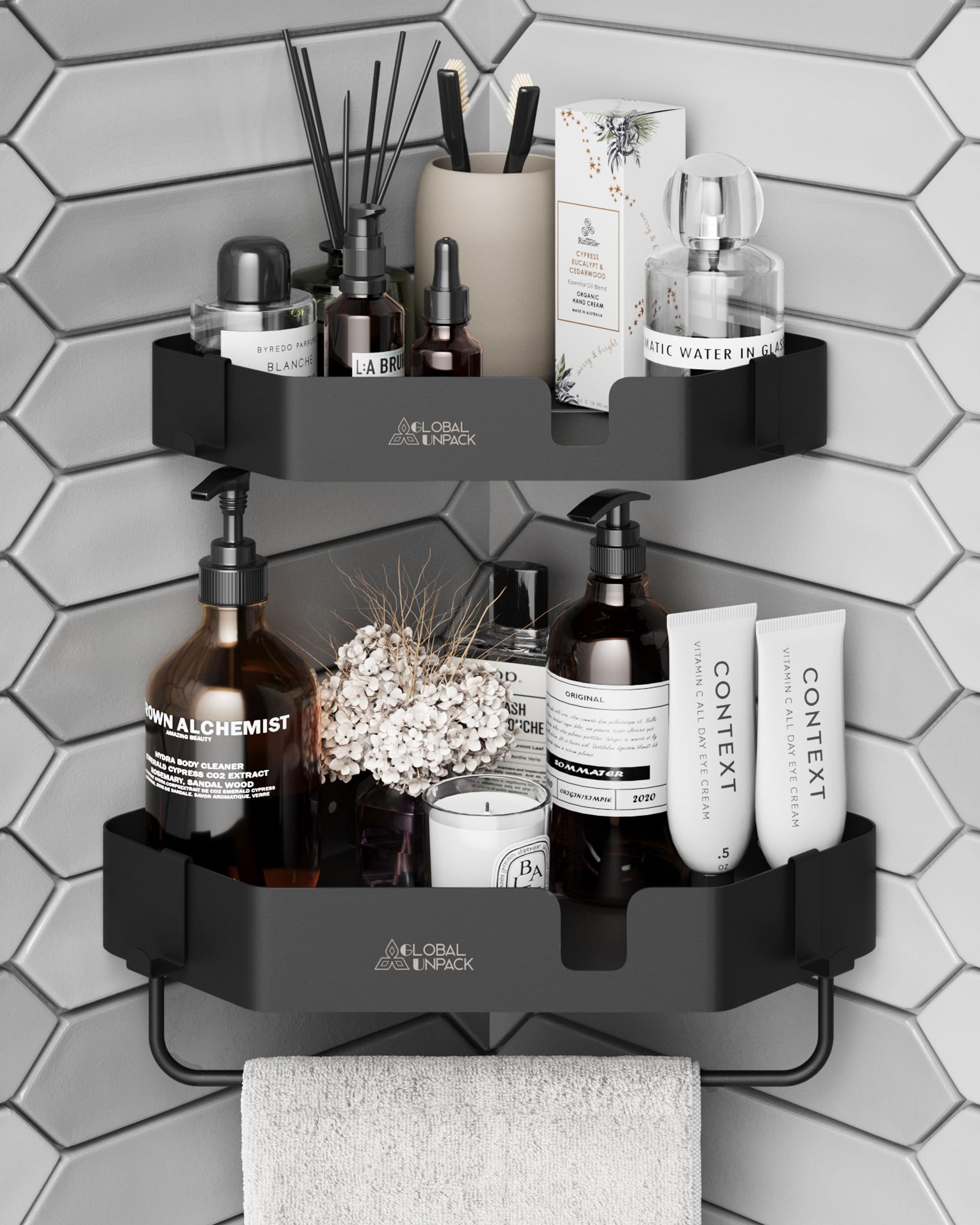 GLOBAL UNPACK Self Adhesive Stainless Steel Bathroom Accessories | Rustproof Wall Mounted Organizer | Space-Saving Storage Shelf | No Drilling Required-with Towel Holder - Matte Black Color Pack of 2 (B0CQXHK1B5) Amazon Price History, Amazon Price Tracker