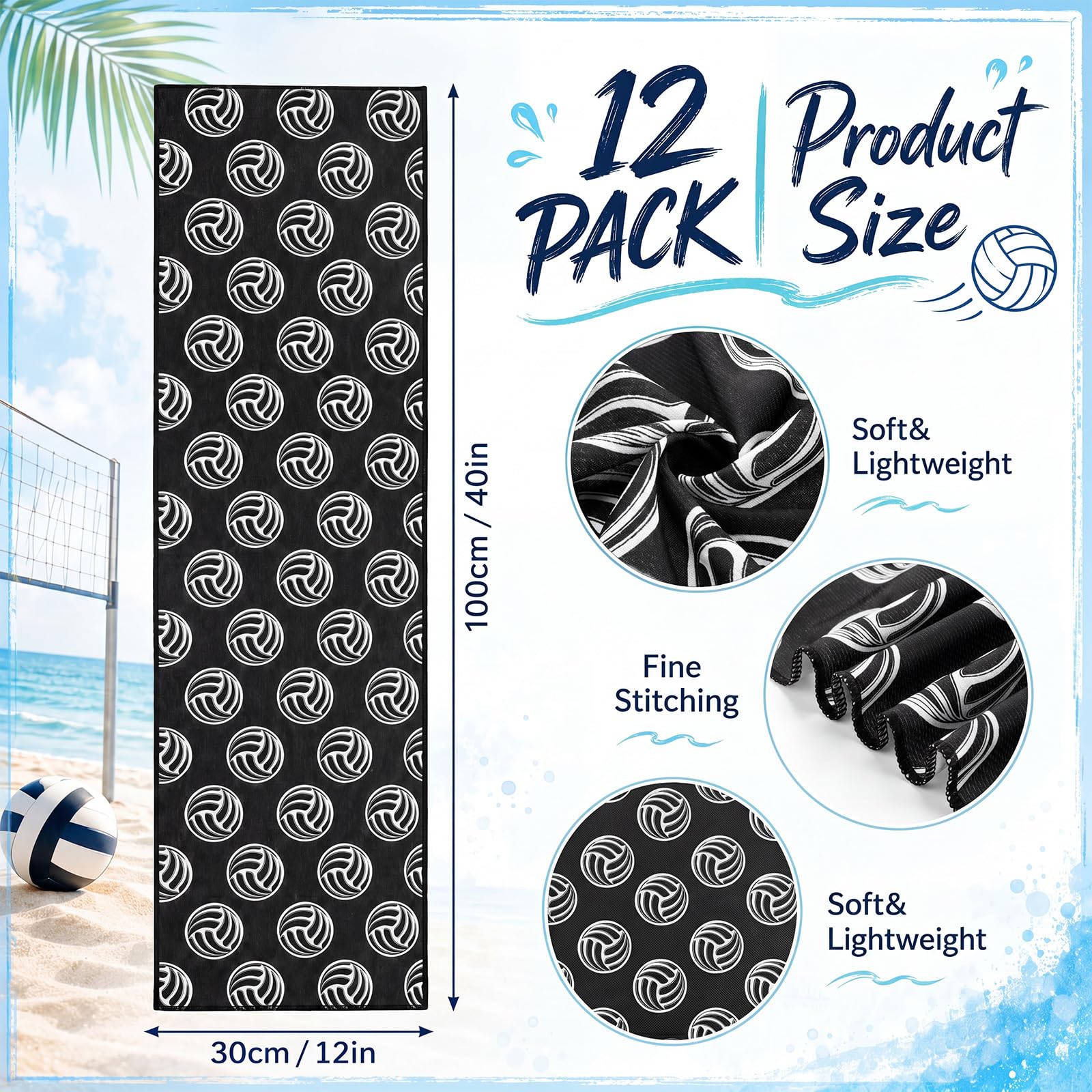 48 piezas de voleibol para fiestas, mini ventilador portátil de mano, funciona con pilas, toalla de entrenamiento de refrigeración, gafas de sol, bolsa de regalo transparente para equipo