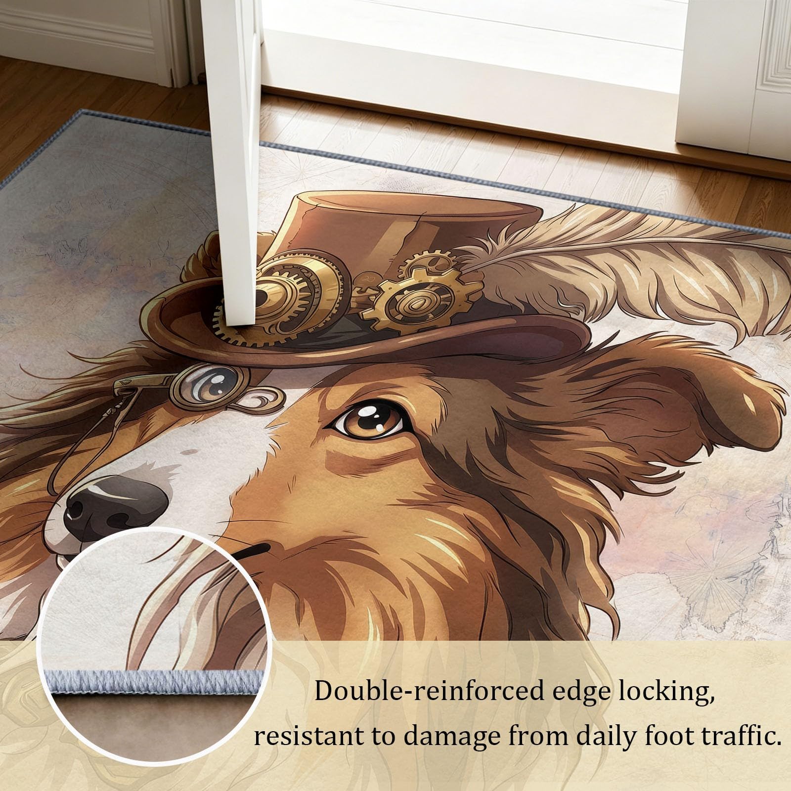 Animaux Steampunk Tapis Antidérapant 140 x 200 cm Doux Tapis, pour Salon Chambre à Coucher Salle à Manger Haut-De-Forme Chien Berger Moderne Lavable Poils Ras Lavable Poils Courts Moquette