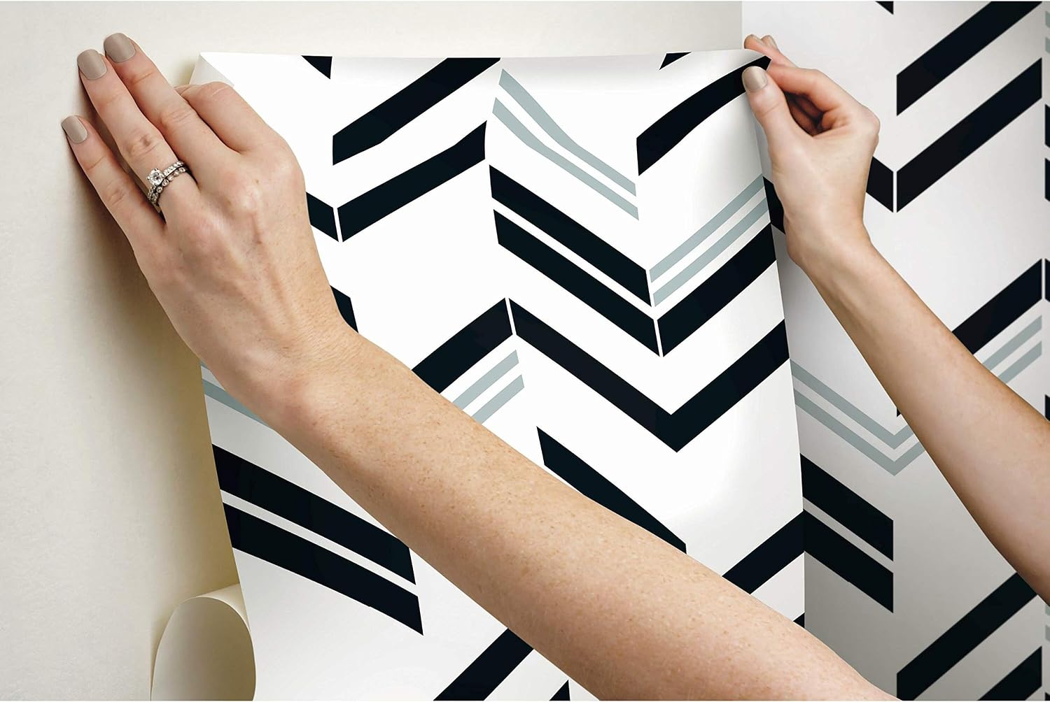 RoomMates RMK11806WP Black and Gray Chevron Stripe Peel and Stick Wallpaper