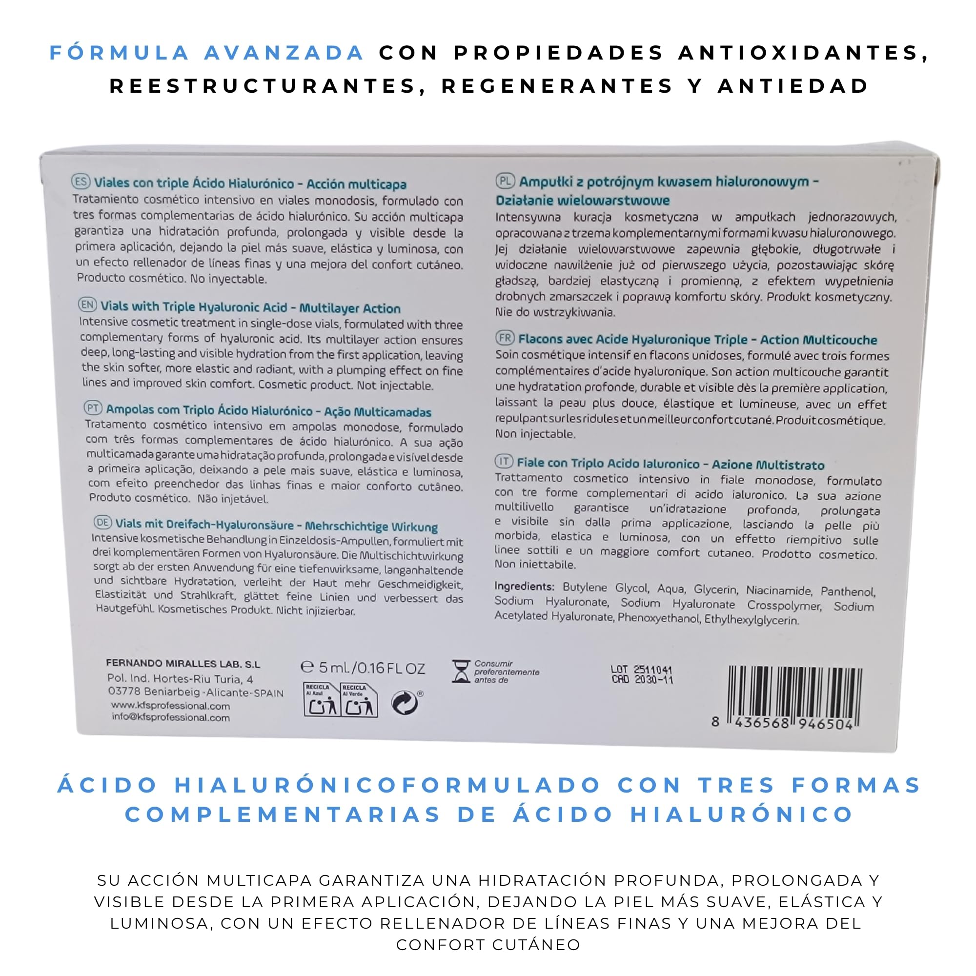 KFS Viales Triple Serum Facial Acido Hialuronico - Niacinamida - Pantenol