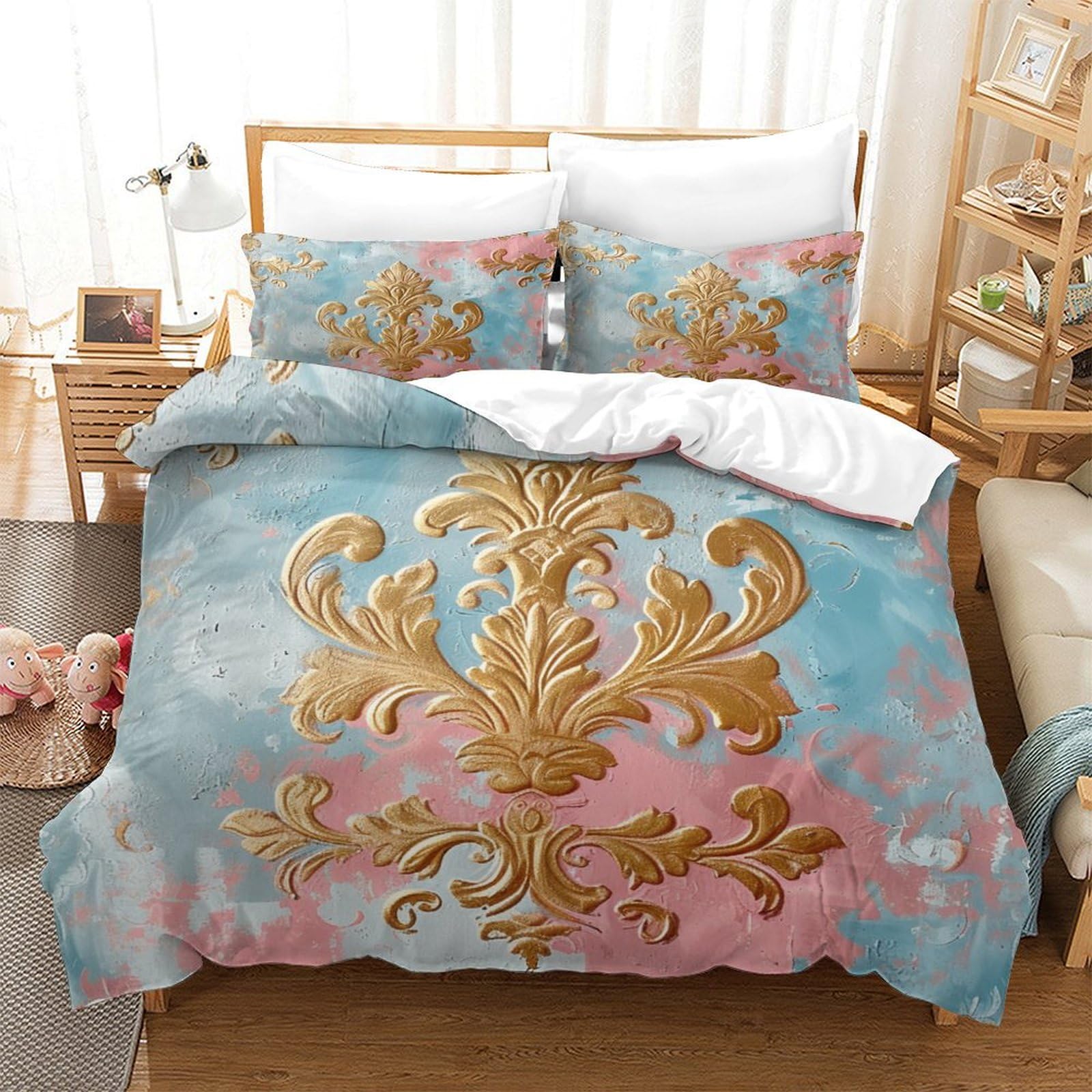 P1S9U7W5Y Elegant Baroque 3D Printing Duvet Cover Set 3pcs Microfiber Ornate Bedding Set King（220x240cm）