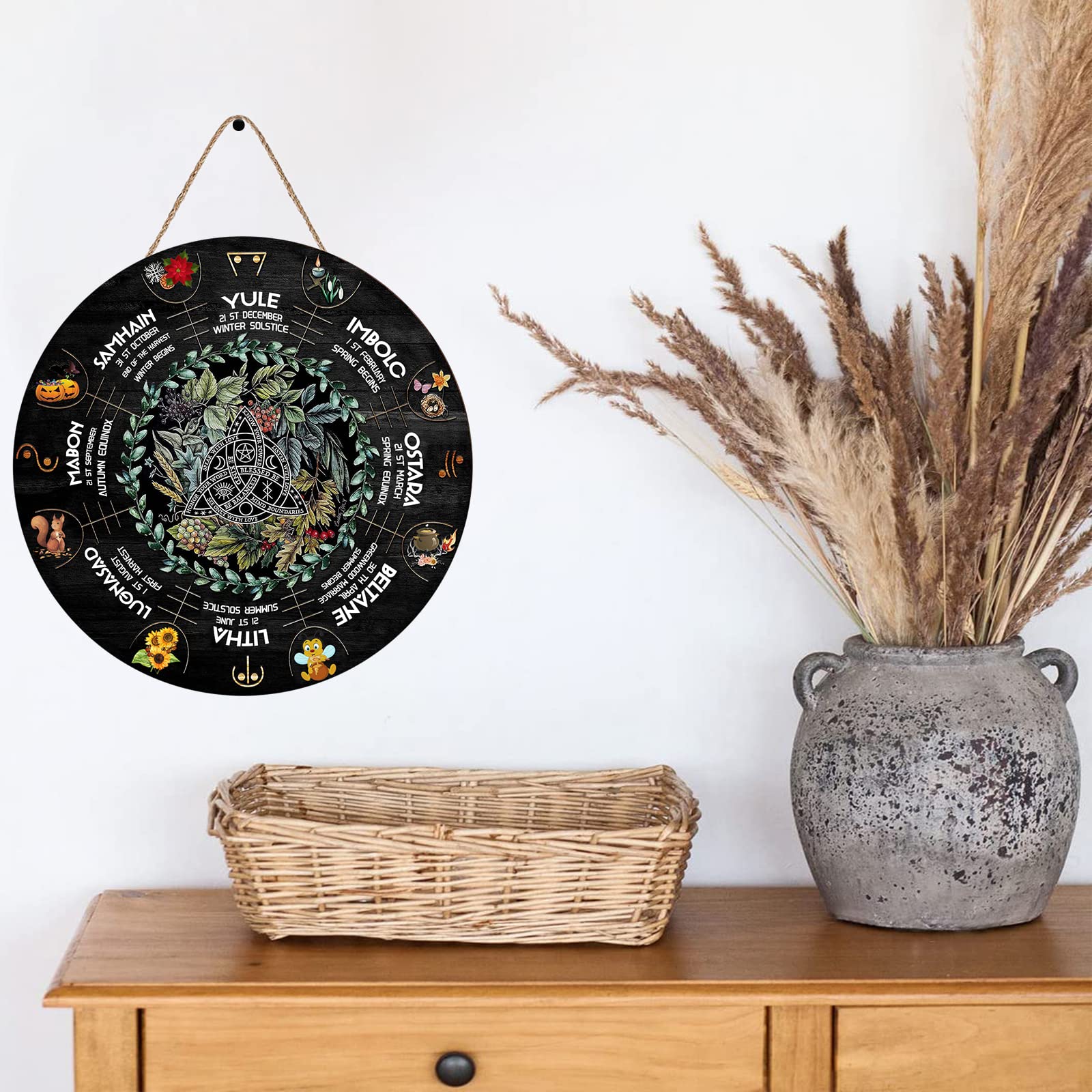 Rad Des Jahres Holzschild – Heidnischer Kalender Mit Baum Des Lebens, Handgraviert Für Altar & Wand