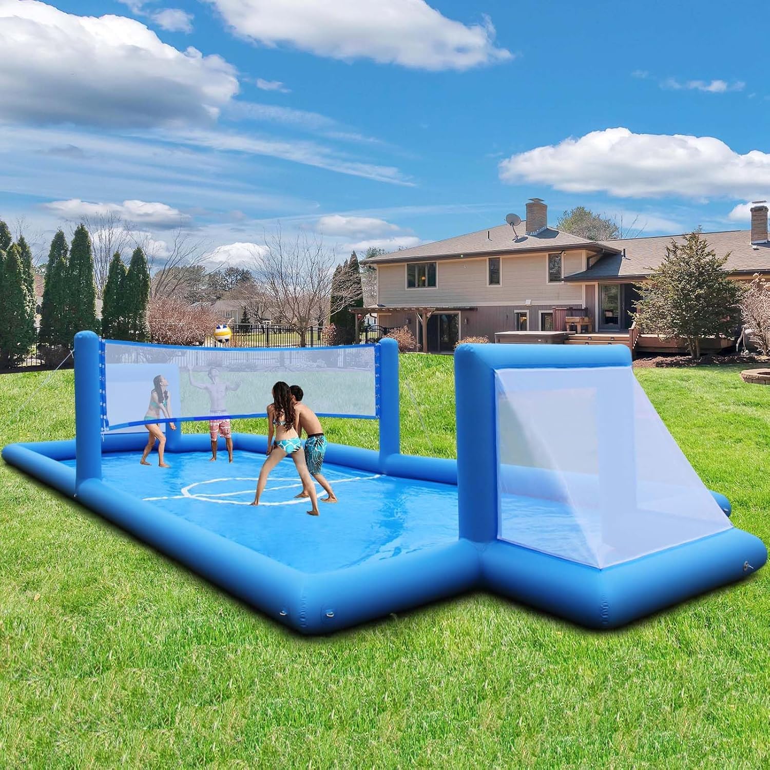 33 FT Inflatable Volleyball Court, 2 in 1 Volleyball Pool Football Court Water Soccer Field with 800W Blower for Beach Backyard Outdoor Summer Party (33 x 13 x 5.8FT)