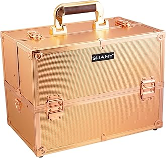 SHANY Essential Pro Makeup Train Case Cosmetic Box Portable Makeup Case Cosmetics Beauty Organizer Jewelry storage with Locks, Multi Compartments Makeup Box and Shoulder Strap - Rose Gold