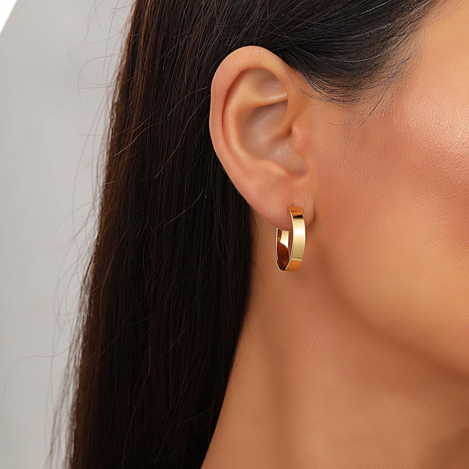 6 Pairs Chunky Gold Hoop Earrings Set for Women 14K Gold Plated Hypoallergenic Thick Open Huggie Hoop Set Jewelry for Christmas Gifts - Image 6