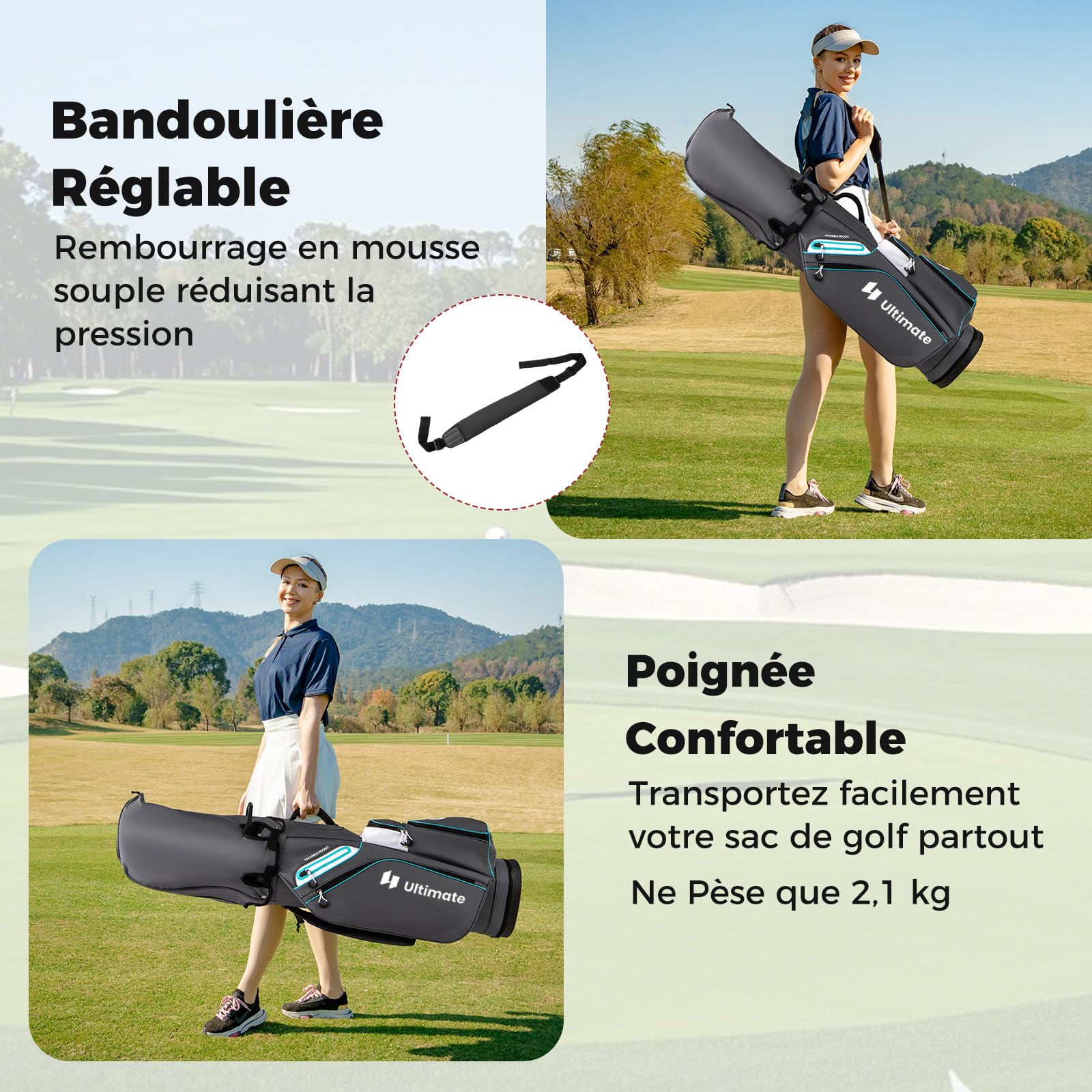 COSTWAY Sac de Golf avec 14 Compartiments sur Le Dessus, Sac de Rangement Portable pour Club de Golf avec Poche Isotherme Bandoulière Réglable Housse de Pluie et Porte-Parapluie