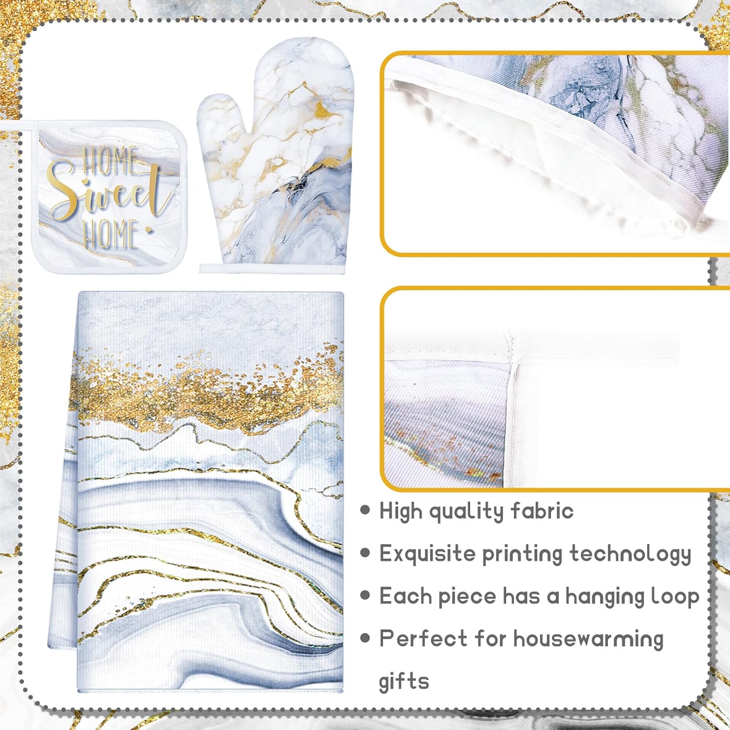 Leinuosen 8 Pcs White Marble Kitchen Decor Dish Towels and Oven Mitts Sets Pot Holders and Dishcloths Farmhouse Kitchen Accessories Decorative Set for Chef Baking Cooking Daughter Mom Gift - Image 5