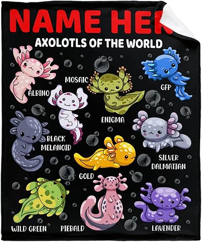 Manta personalizada con nombre de los ajolotes del mundo, manta de franela personalizada de felpa, suave, mullida, ligera, personalizada de 30 x 40