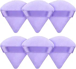 Pacote com 6 Puffs de pó triangulares de veludo para maquiagem facial impecável, aplicador de esponja macia reutilizável para pó solto, base e contorno, ferramenta de mistura de beleza essencial para