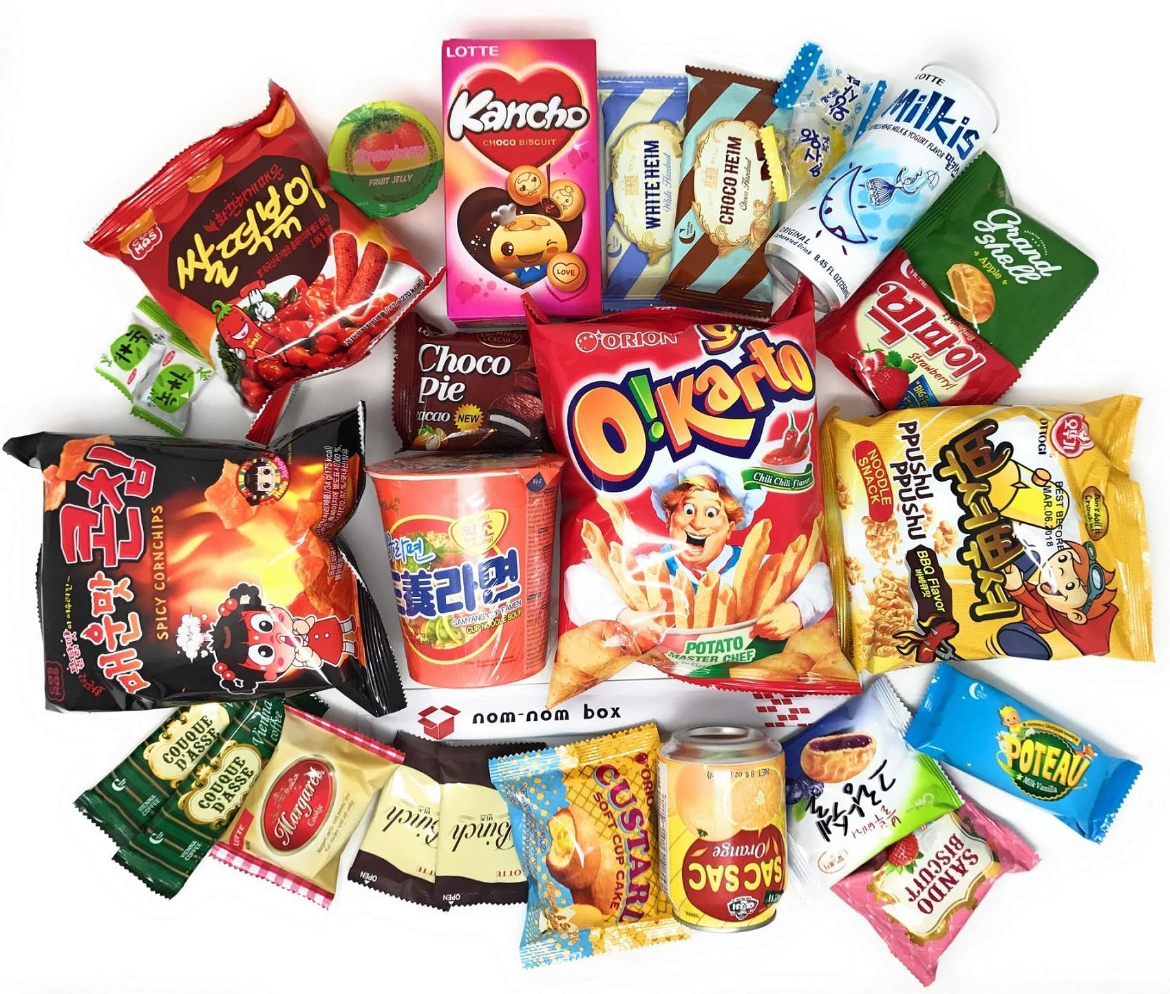 Ultimate Korean Snack Box (25 Count) - Variety Assortment of Korean Snacks, Chips, Cookies, Candies | Nom Nom Box