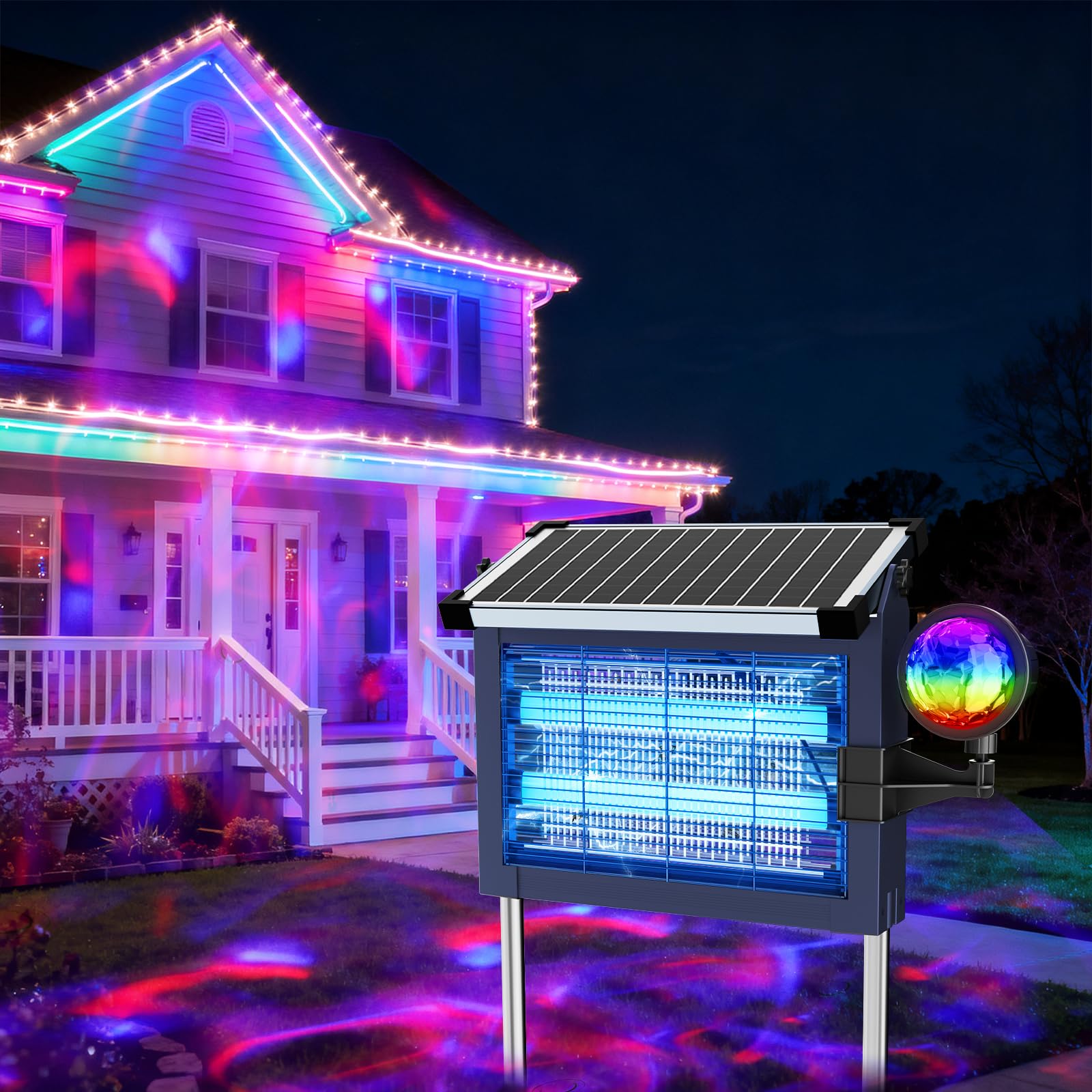 OnBeam Solar Bug Zapper Outdoor, 4500V Fly Zapper with Projector Lights