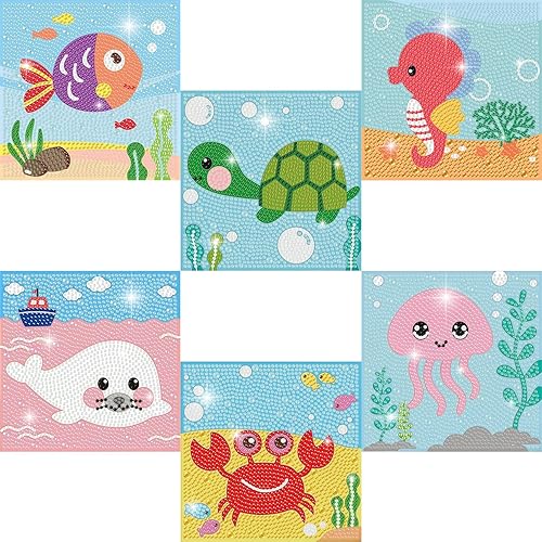Miniatura 10 de DIYGEMDOT Paquete de 6 kits de arte de diamantes para niños, lindos juegos de pintura de diamantes de animales para niñas y niños, pintura de gemas