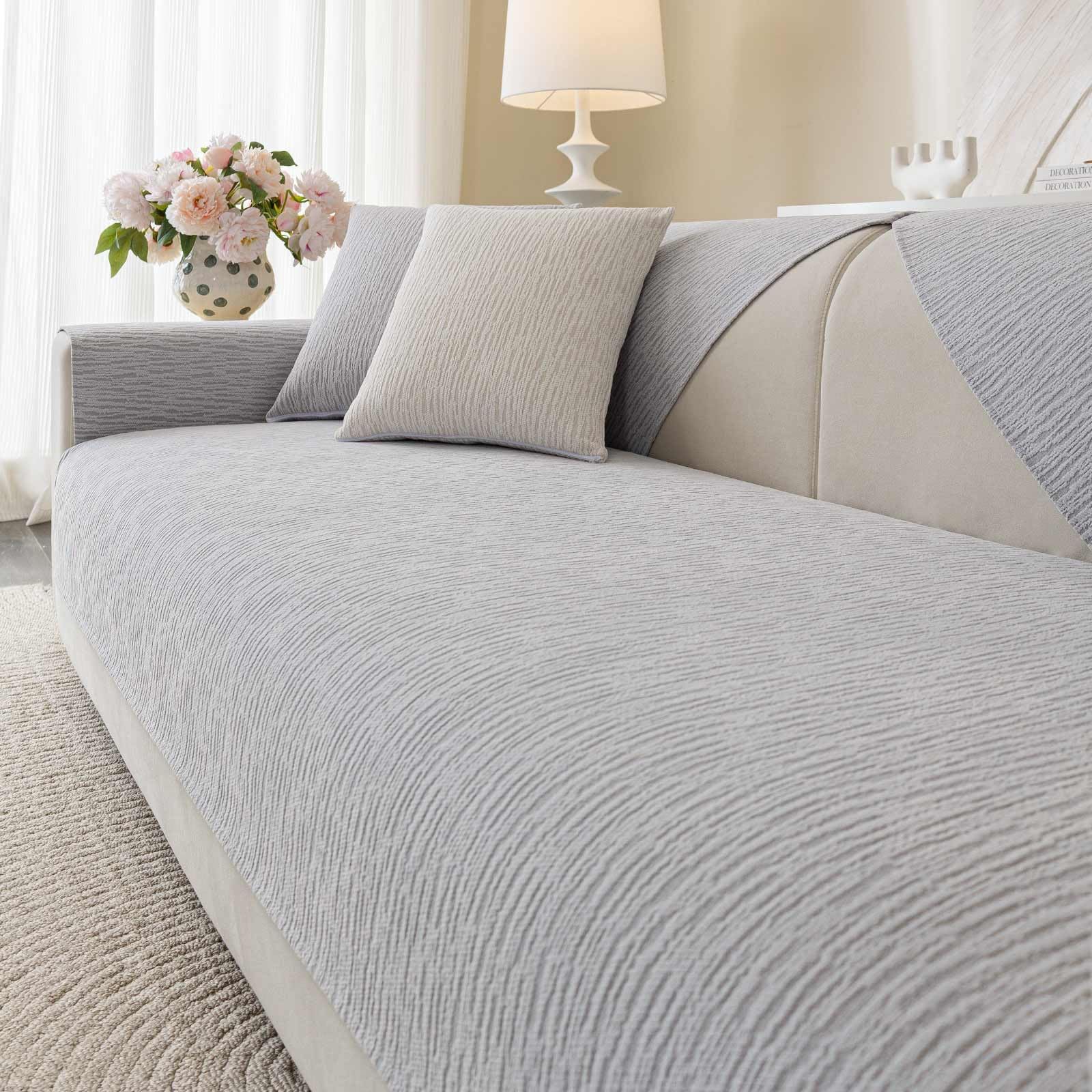 Soft Waterproof Chenille Cover Washable, Non Slip Sectional Sofa Covers for 3 Cushion Couch Sofa L Sharped Sofa Slipcover for Pets, Furniture Protector (1 PCS 36"x94" Light Grey)