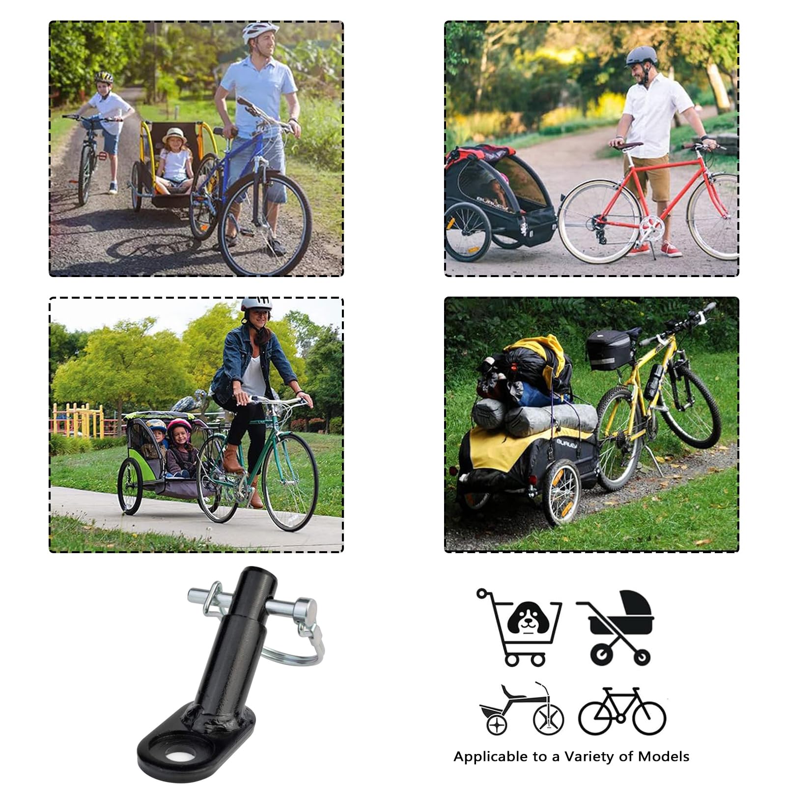 Attelage de Remorque de Vélo, Attelage de Remorque de Vélo, Haute Stabilité de Conduite, pour Remorques pour Enfants, Remorques de vélo, Remorques pour Chiens (avec 2 Goupilles de Verrouillage)