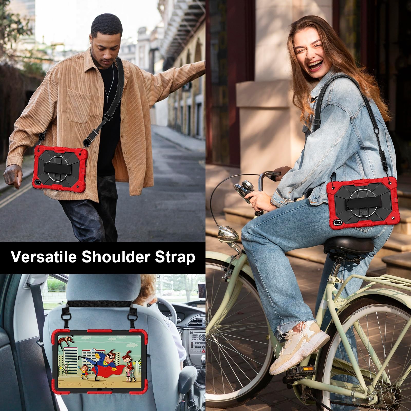 Kompatybilny z Huawei Matepad SE 11 cali 2024 Wstrząsoodporne etui dla dzieci, [podpórka] [pasek na ramię] Obrotowy o 360 stopni pasek rękę Uchwyt stojaka Wytrzymała, wytrzymała obudowa(Rosso)