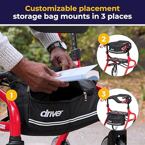 Miniatura 5 de Drive Medical Nitro Sprint - Andador plegable con asiento, ligero, para estatura estándar, con ruedas grandes, plegable, color rojo