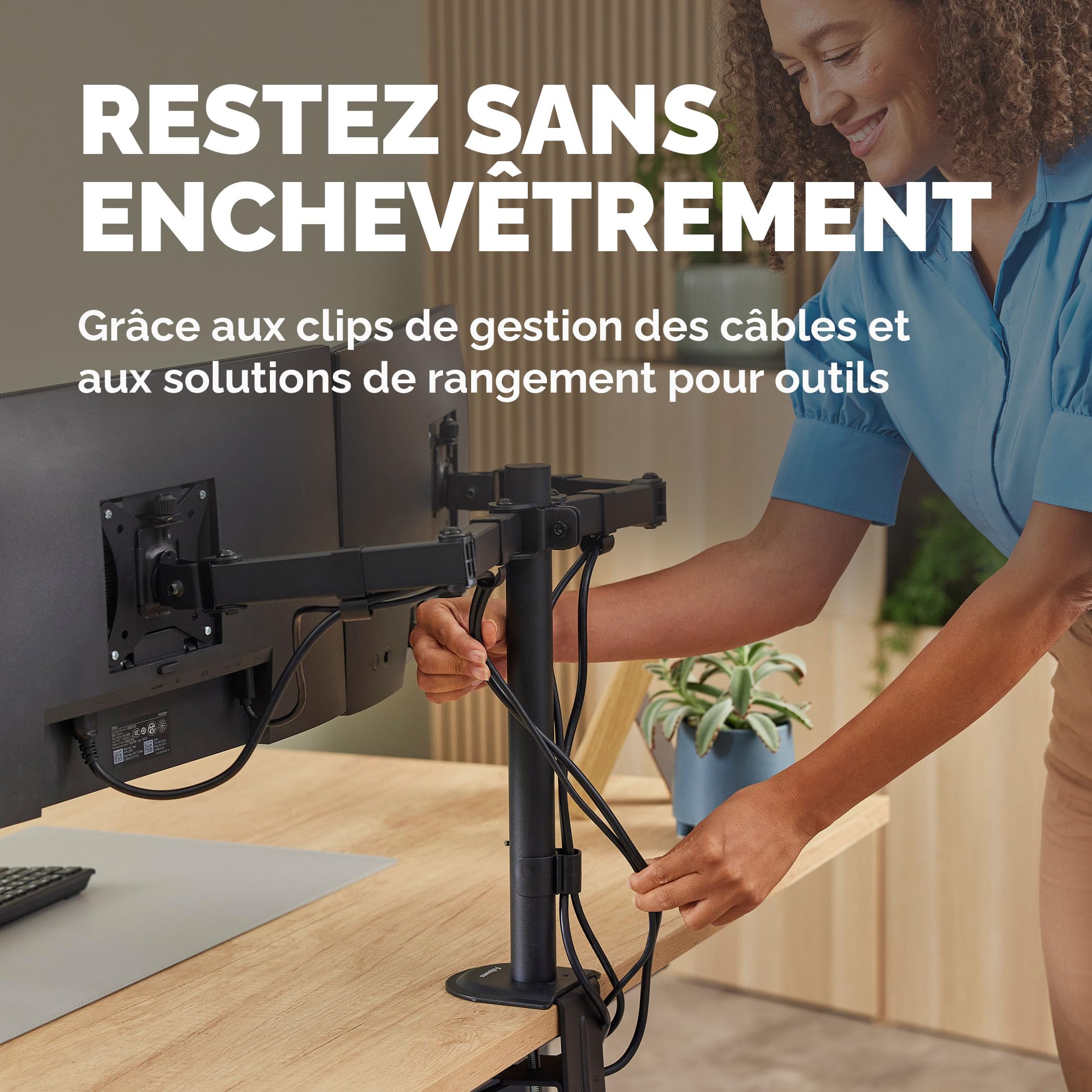 Fellowes Everyday Bras Écran Double Réglable – Supporte Deux écrans Jusqu’à 32" et 9 kg, Inclinaison, pivotement, Rotation, VESA 75/100, Fixation par Pince ou œillet, Gestion des câbles.