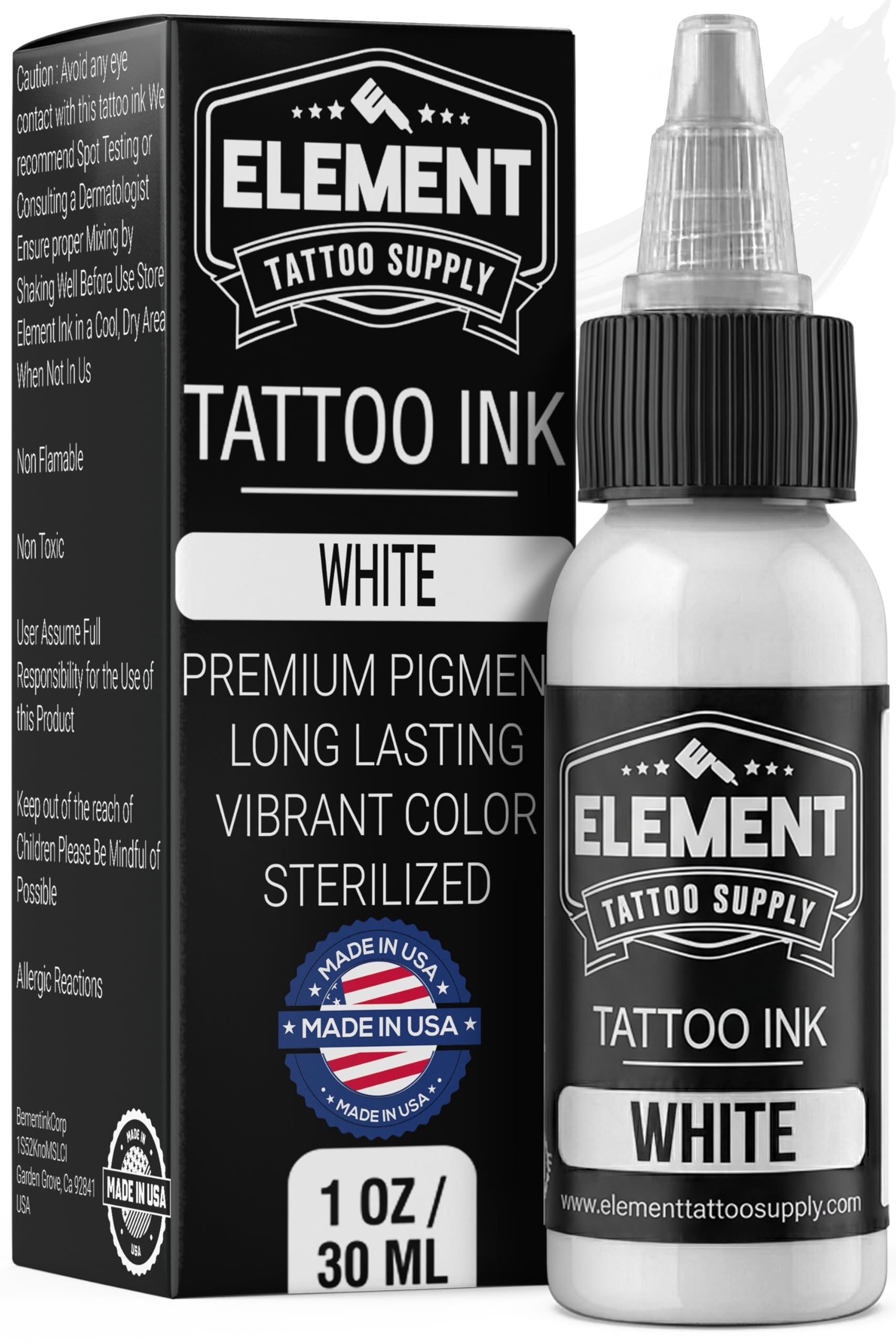 Element Tattoo Supply White Tattoo Ink 1oz Bottle Professional White Pigment for Lining Shading and Color Packing Smooth Flow Lasting Ink for Tattoo Artists