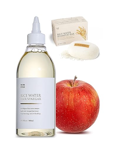 mimosu Juego de champú y acondicionador de arroz, enjuague capilar con vinagre de sidra de manzana con barra de champú de agua de arroz, limpiador