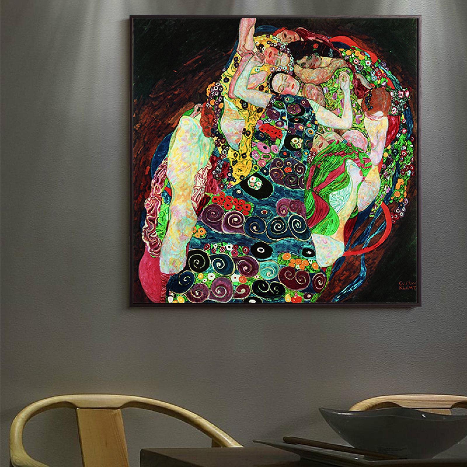 Arte famoso La Virgen de Gustav Klimt Pinturas en lienzo Cuadros de arte de pared clásicos Pósteres e impresiones enmarcados para sala de estar 80x80cm (31x31inch) con marco