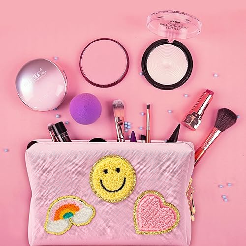 Miniatura 3 de LieToi Preppy Patch - Neceser pequeño de piel sintética con diseño de corazón y rayo y arcoíris, portátil, impermeable, bolsa de maquillaje para uso