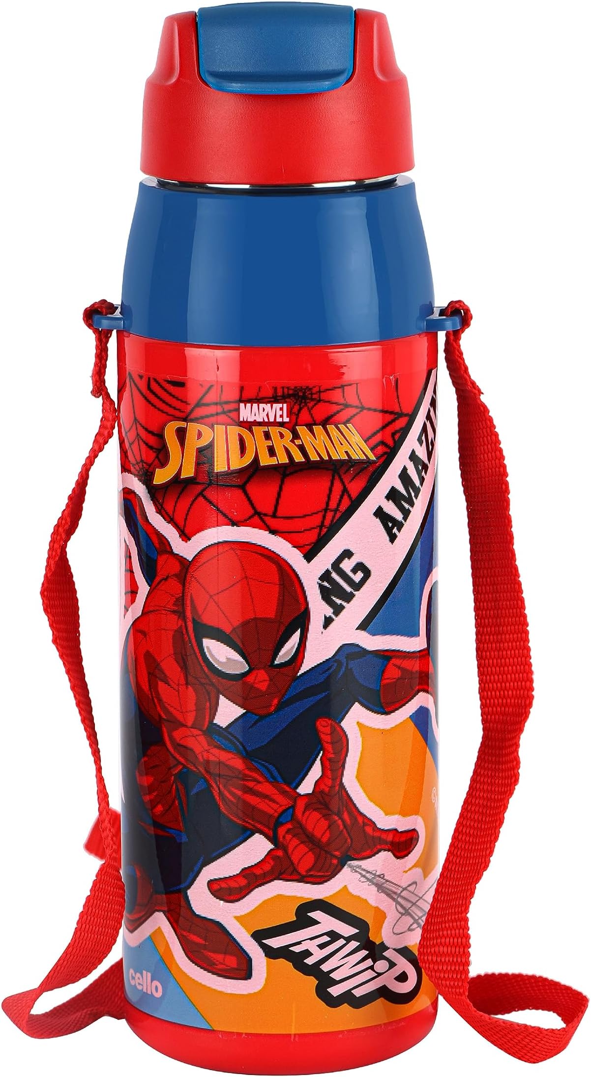 CELLO Puro Steel-X Hydra Kid 600 Inner Steel Insulated Water Bottle 520ml, Red | Spiderman Print | ISI Certified, Leakproof | Easy to Carry with Loop | Insulated Cold Water Bottle For School, Picnic