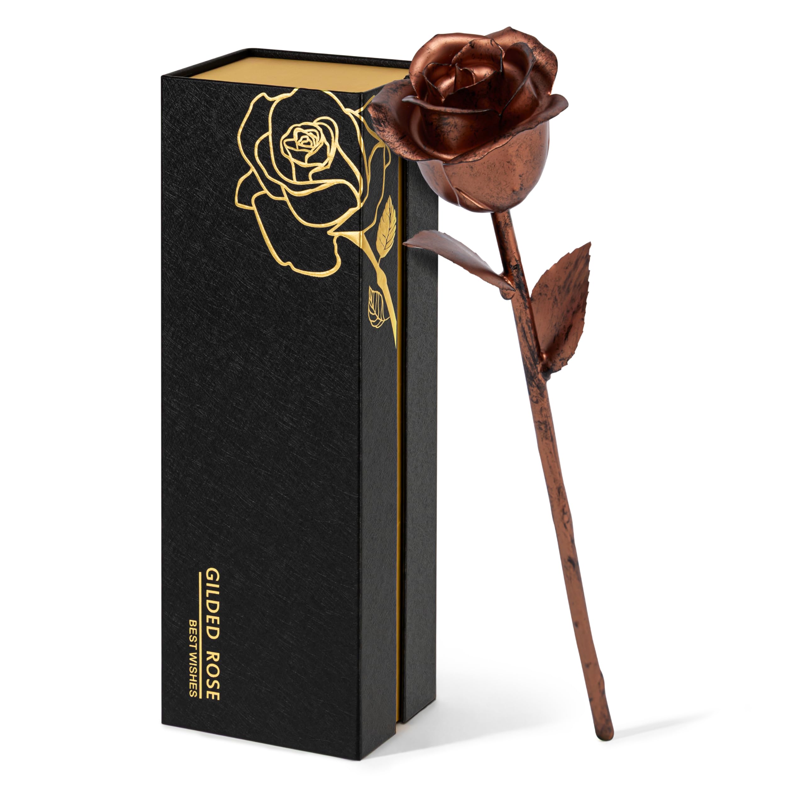Mikasol Handcrafted Bronze Rose in Elegant Black Box
