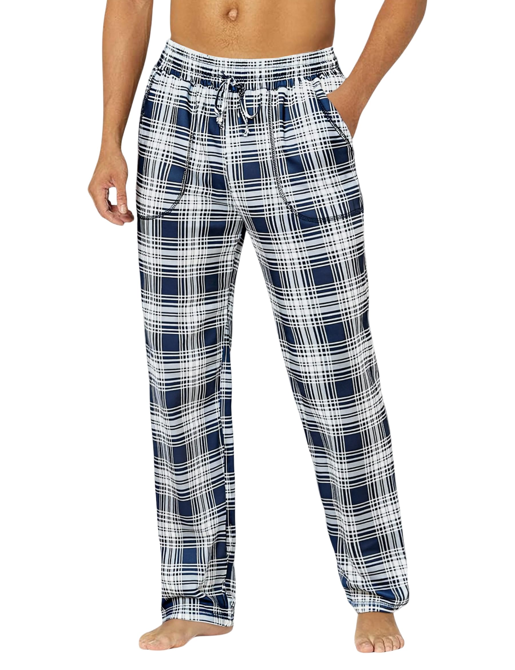 Demegimi Herren Schlafanzughose Lang Karierte Pyjamahose Lange Schlafhose Freizeithose für Männer