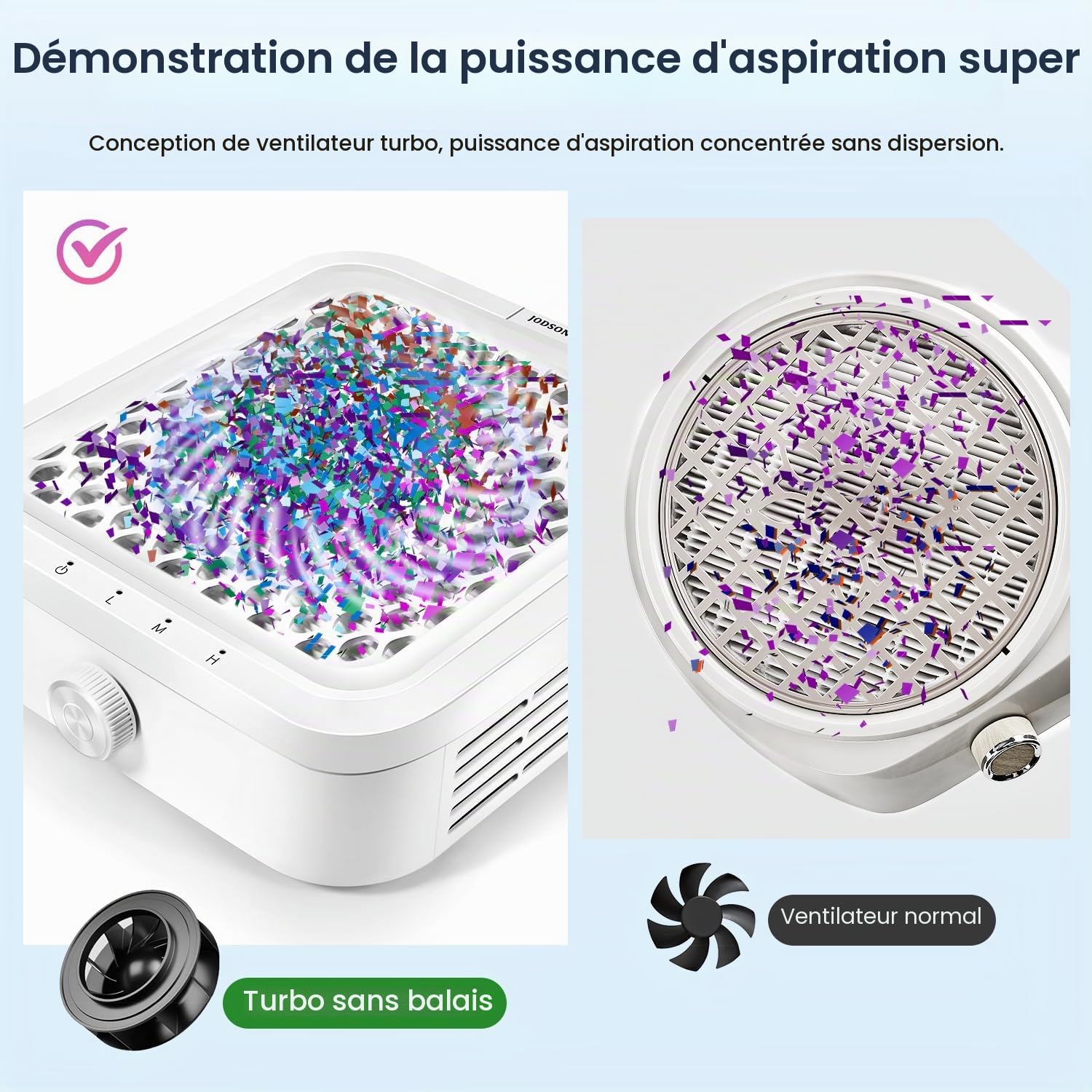 JODSONE Aspirateur Ongle à Haute Aspiration 12000 tr/min, pour Ongles en Acrylique, 120W Haute Puissance Collecteur de Poussière pour Ongles, Idéal Salon et Débutants, avec Filtre Haute Densité