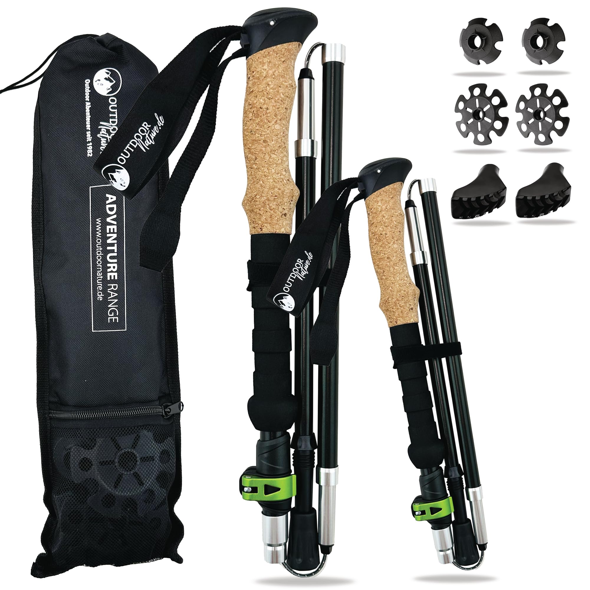 Wanderstöcke faltbar Carbon oder Aluminium mit Korkgriff I Nordic Walking Stöcke Damen und Herren für Skifahren und Wandern I Leichte Faltbare Trekkingstöcke Teleskop für Bergsport