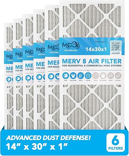 Filtro de aire de 14 x 30 x 1 pulgadas (paquete de 6)  MERV 8  MOAJ Advanced Dust Defense  BASADO en Estados Unidos  Filtros de aire de repuesto