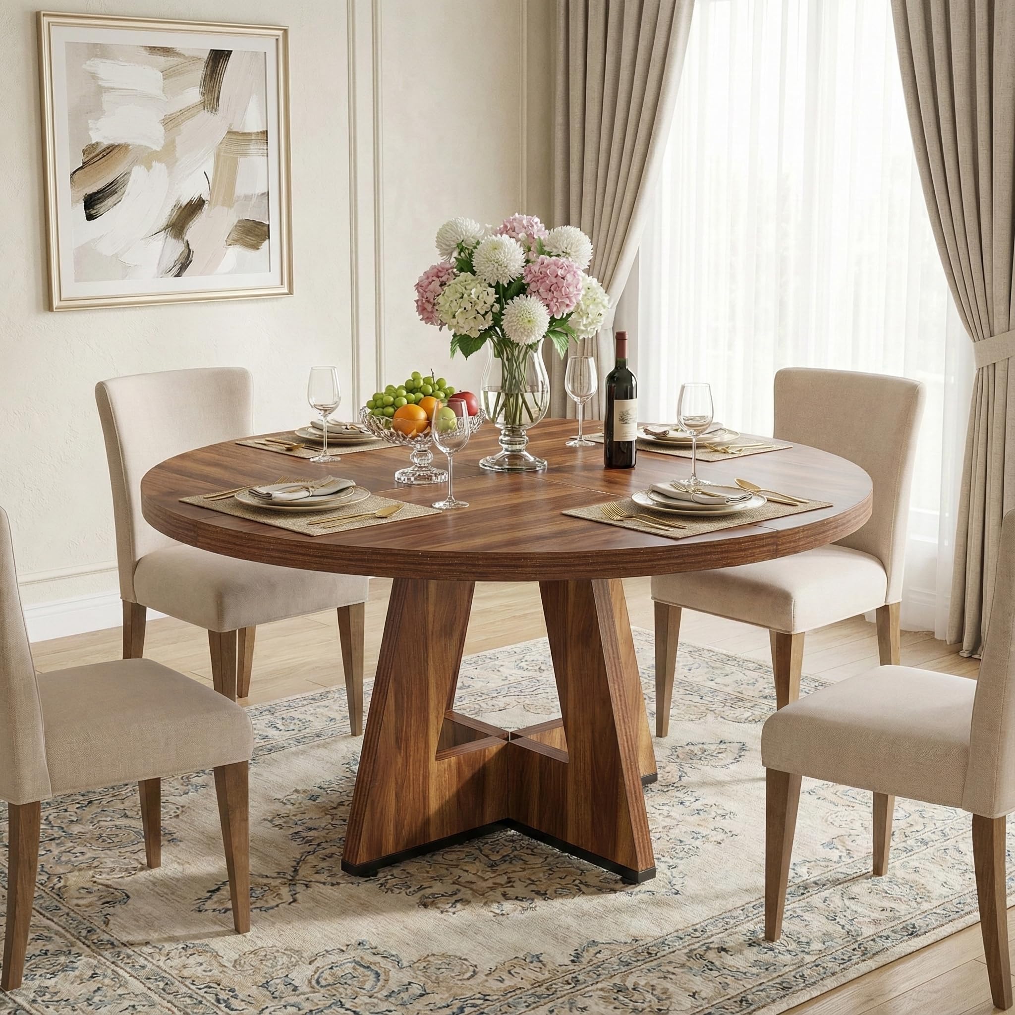 Lailang 120 cm - Mesa de comedor, muebles de salón, mesa de cocina, mesa de comedor de madera, mesa para reuniones de oficina, 120 x 120 x 75 cm, marrón rústico