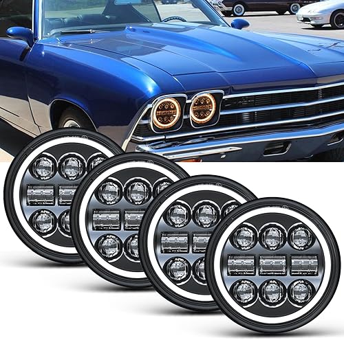 Faros delanteros LED redondos de 5.75 pulgadas, luz de haz sellado de 5-34 pulgadas (H5006) con proyector de anillo de halo blancoámbar compatible