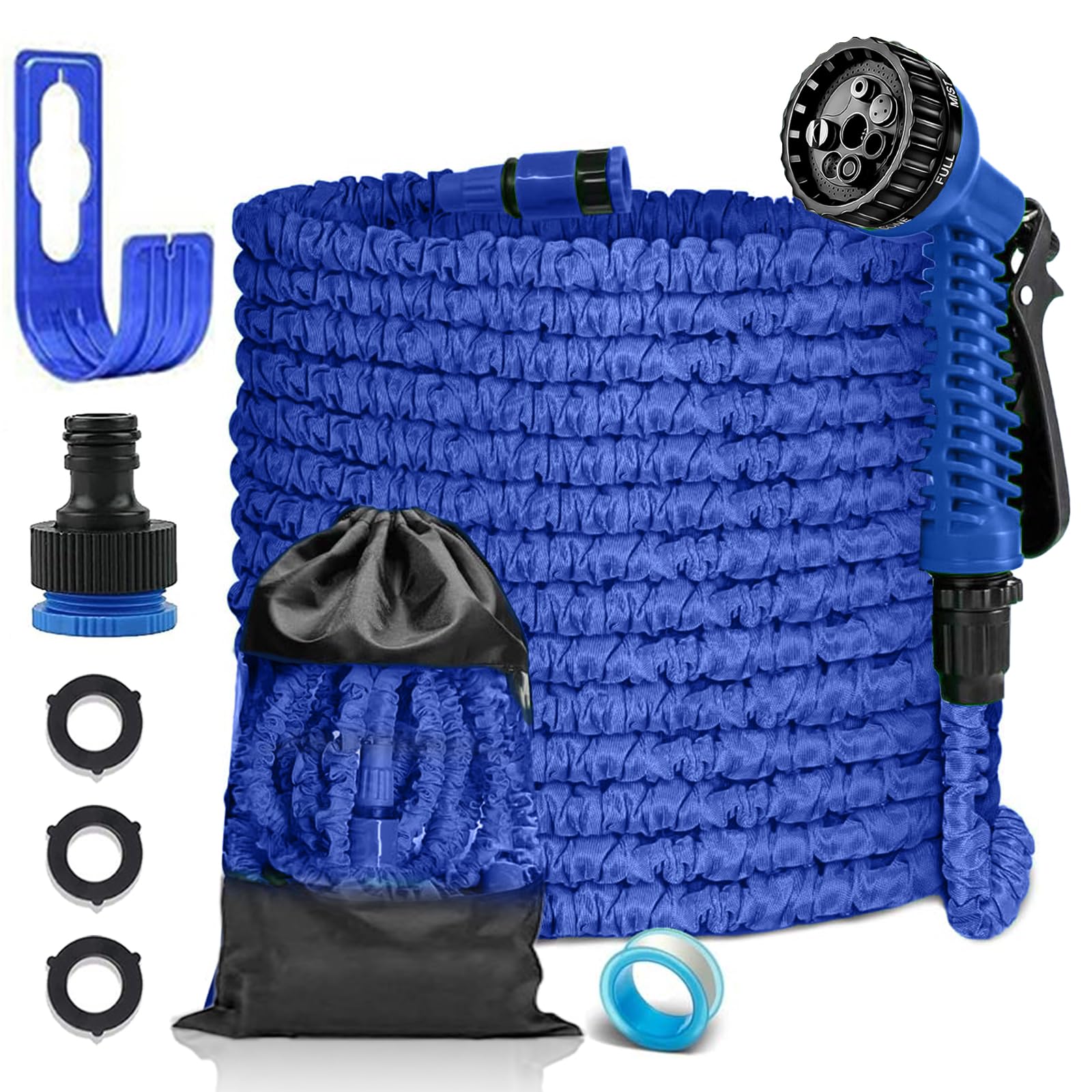 FASCINATDECO 50FT Expandable Garden Hose Pipe, Flexible Expanding Magic Hose with 1/2"& 3/4" Fittings, Expanding Water Hose with 7 Function Spray Nozzle Gun, Lightweight Anti-Kink Durable