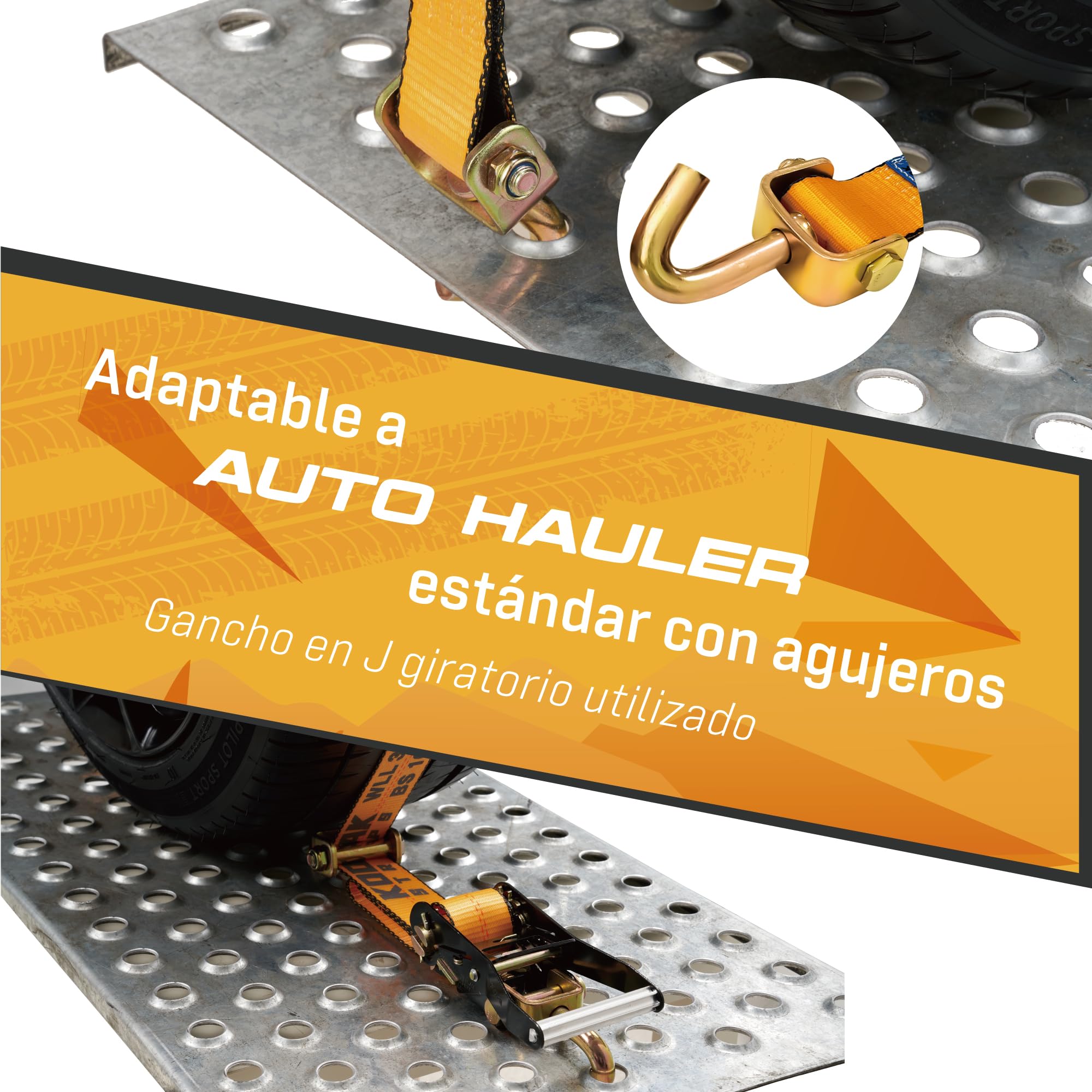 4 Correas para Ruedas 50mm x 2.5m | Correa de Trinquete 5000kg Transporte Coches | con Almohadillas Antideslizantes y Ganchos Giratorios 360° | Certificado TÜV G/S según DIN EN 12195-2