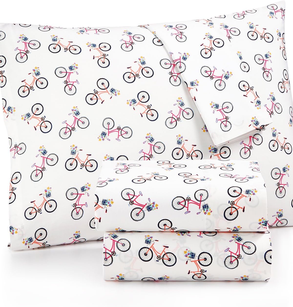 Martha Stewart WHIM Collection 100% Cotton Sheet Set Size Twin Bike Lane