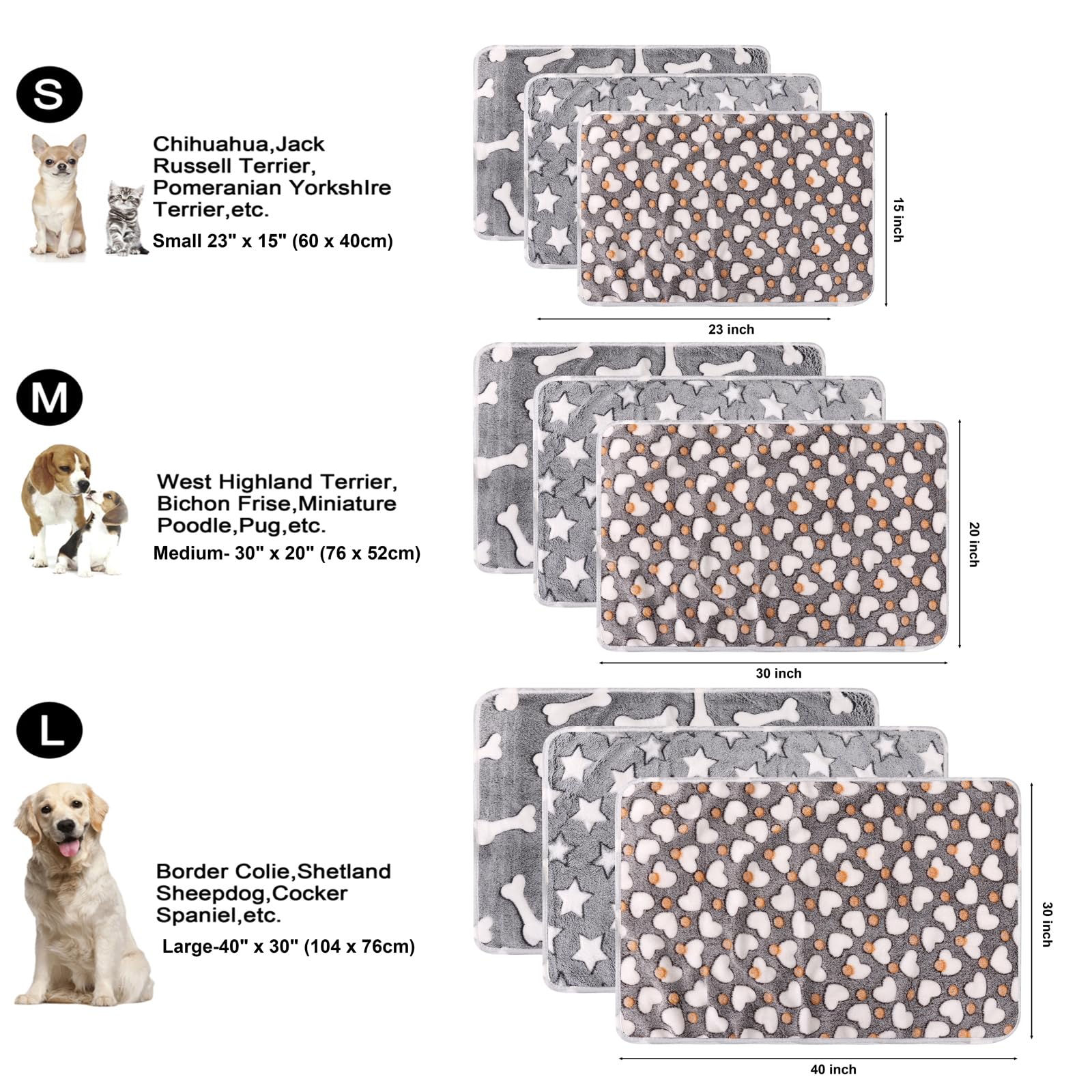Paquete de 3 mantas para gatos y perros, manta de franela de forro polar suave y cálida para mascotas, gran manta para dormir para cachorros, gatos, perros pequeños, linda estrella/amor/hueso (pequeño