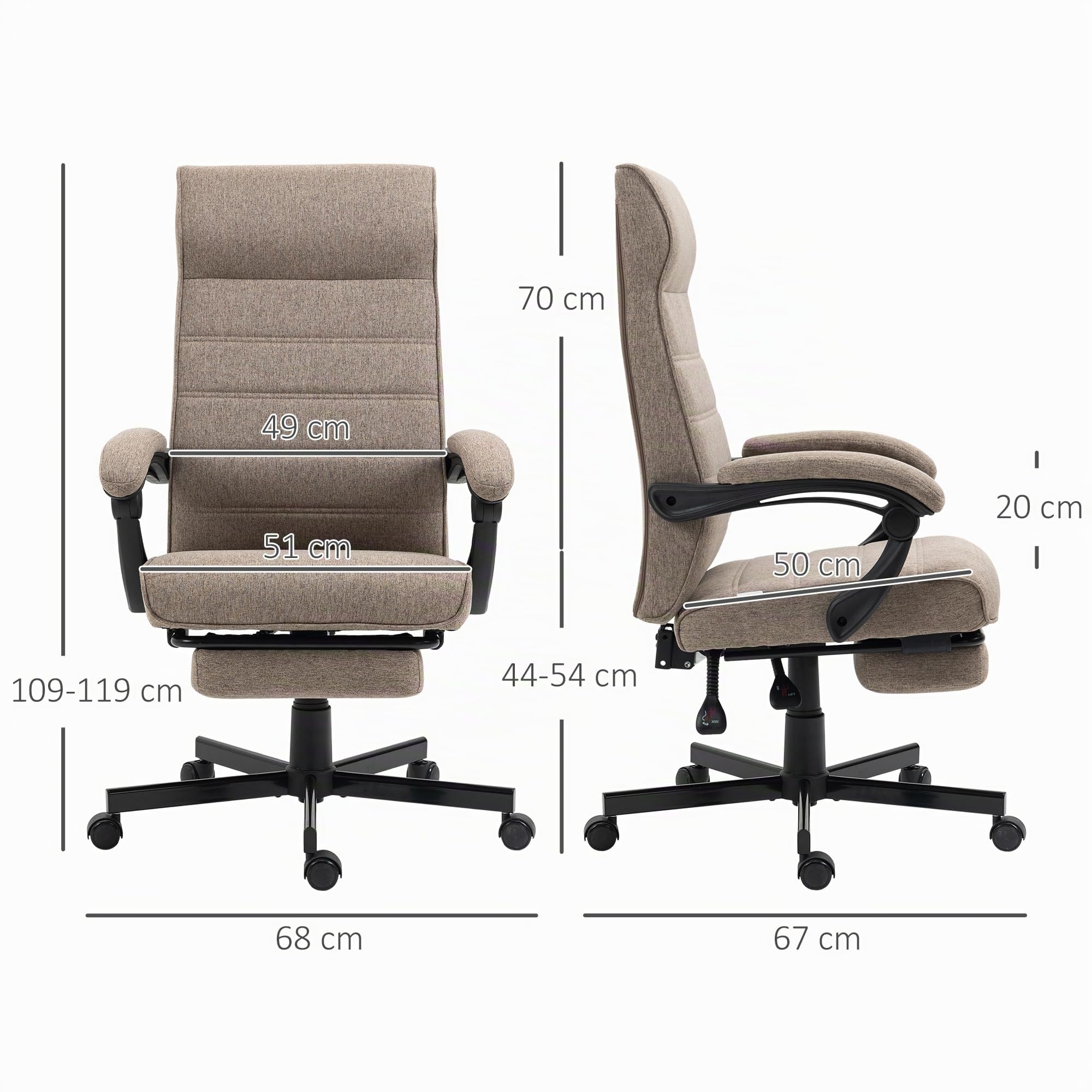 Vinsetto Sedia da Ufficio Ergonomica Poggiapiedi 68x67x109-119 cm Marrone
