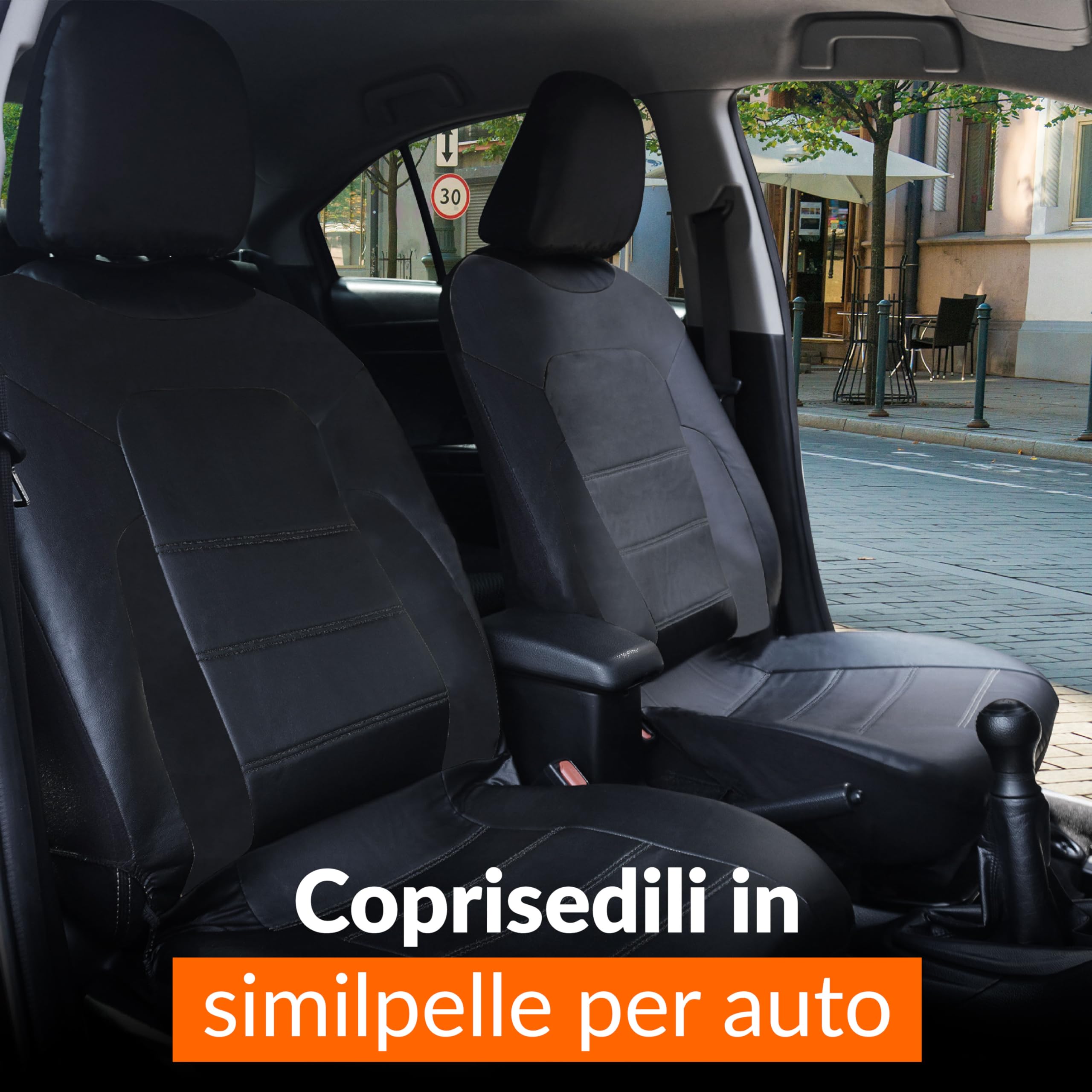Upgrade4cars Coprisedili Anteriori Auto Universali Eco-Pelle Nero | Set Copri-Sedile Universale per Guidatore e Passeggero con Airbag Laterali | Accessori Auto Interno