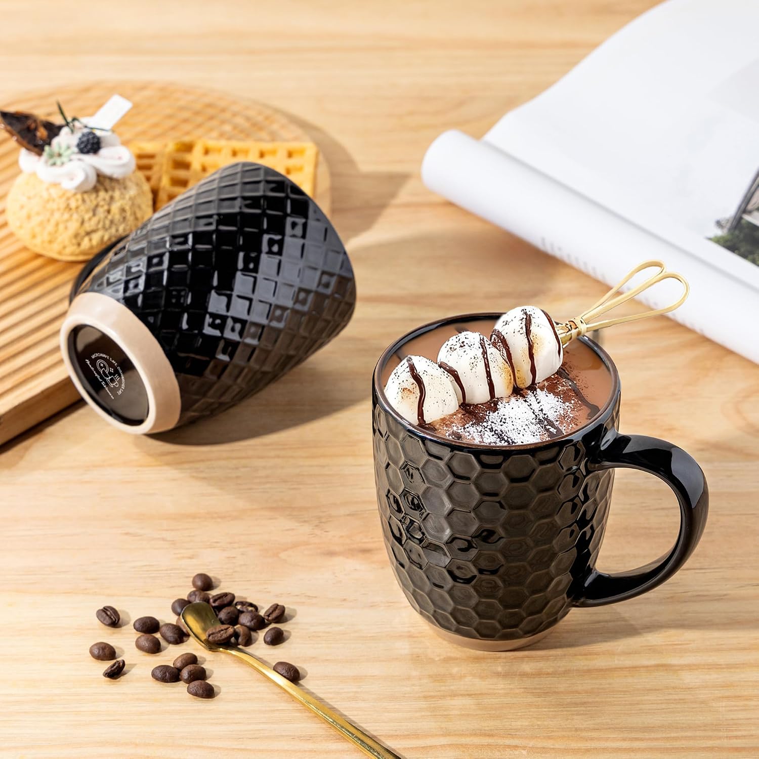 GBhome Large Coffee Mugs Set of 4, 16oz Handmade Embossed Coffee Mugs Set image 5