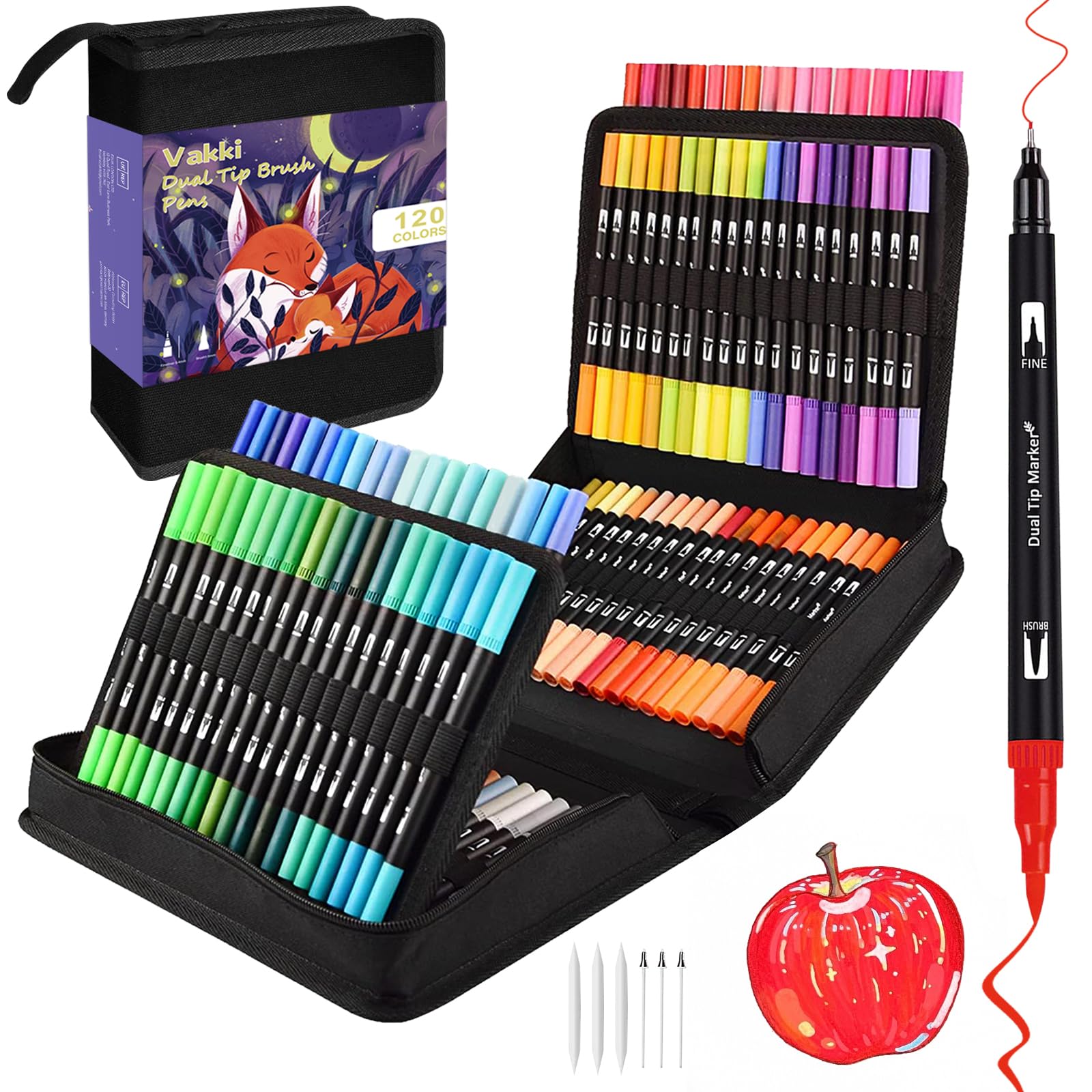 VAKKI 120 rotuladores de doble punta para colorear, punta de fieltro, para dibujar, pintar, escribir, dibujar y dibujar