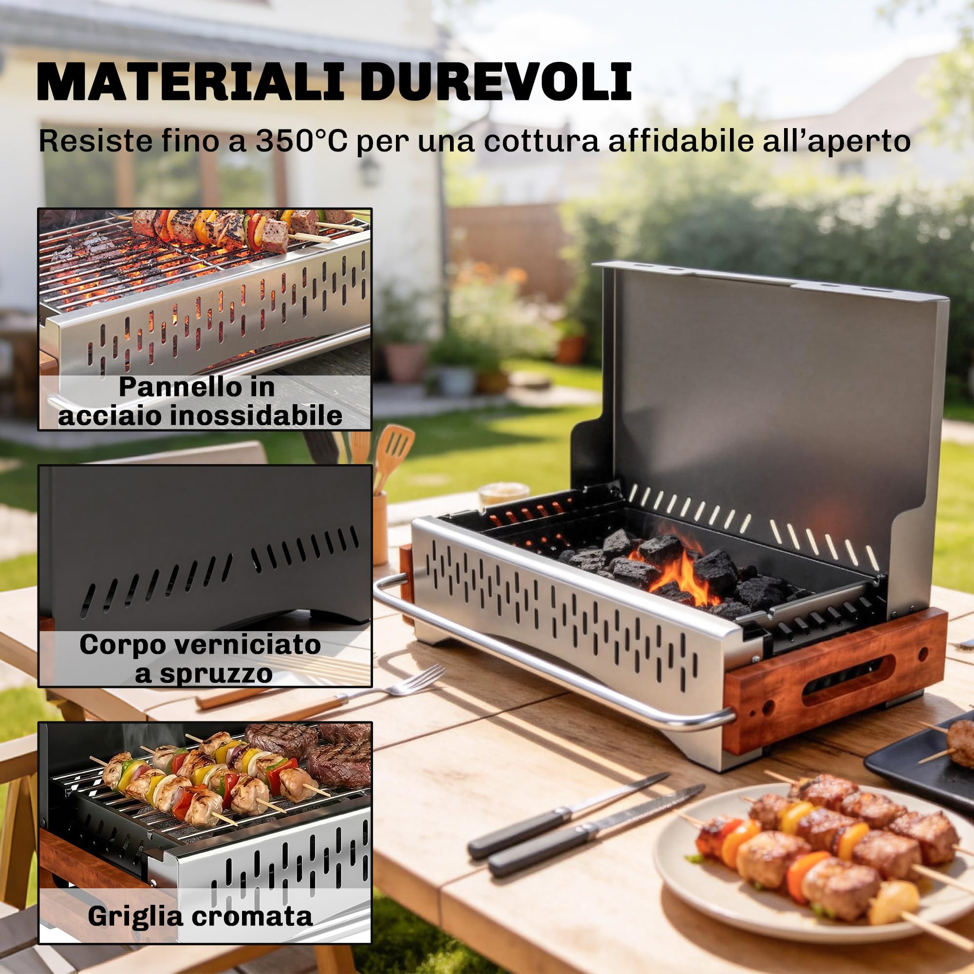 Outsunny Barbecue Portatile a Carbone, Griglia Pieghevole con Vaschetta Rimovibile per Campeggio, Picnic, Feste in Giardino, Nero