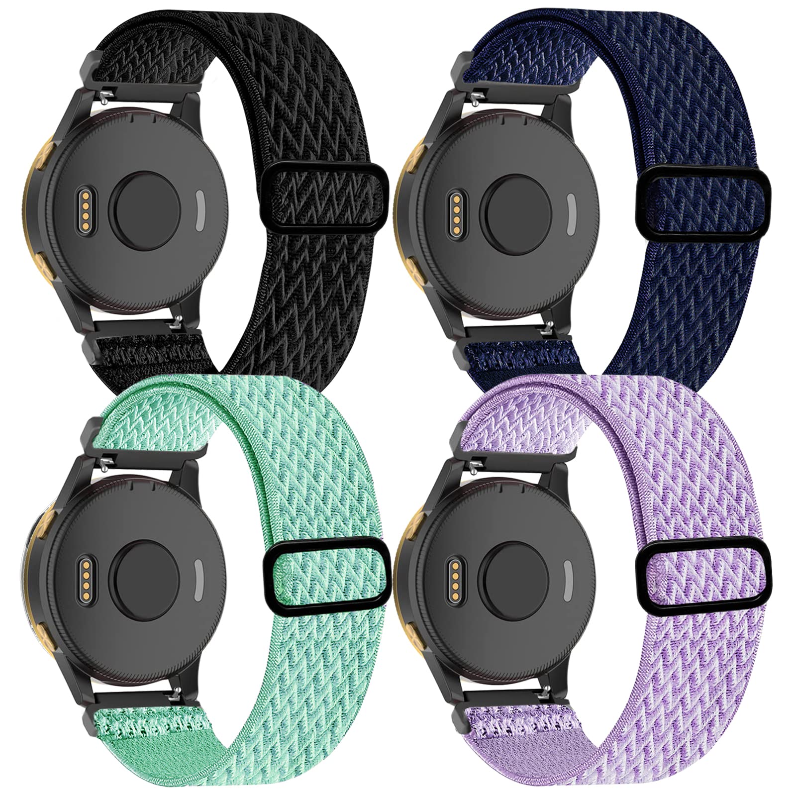 4 Pack Stretchy Watch Bands Compatible with Garmin Venu Bands, 20mm Nylon Straps for Garmin Venu 3/Garmin Venu 2/Garmin Vivoactive 3/Vivoactive 5,Venu 2 Plus,Vivoactive 3 Music,Forerunner 245/645 /245-image-16