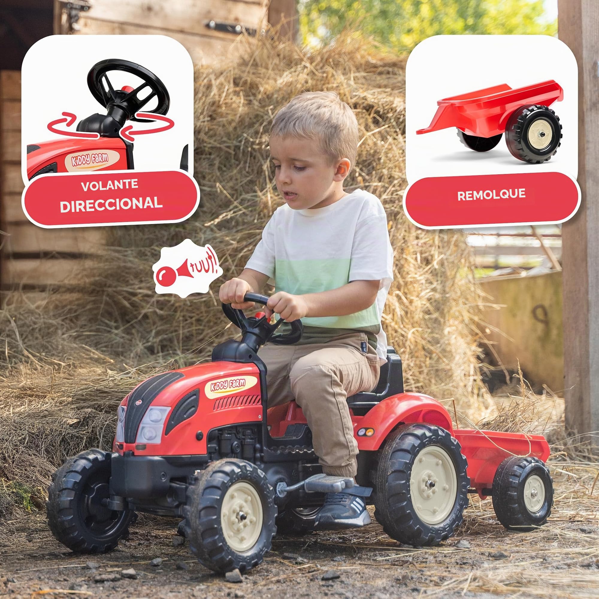 FALK Kiddy Farm - Tractor de Pedales con Remolque, Fabricado en Francia, a Partir de 2 años, 2158L